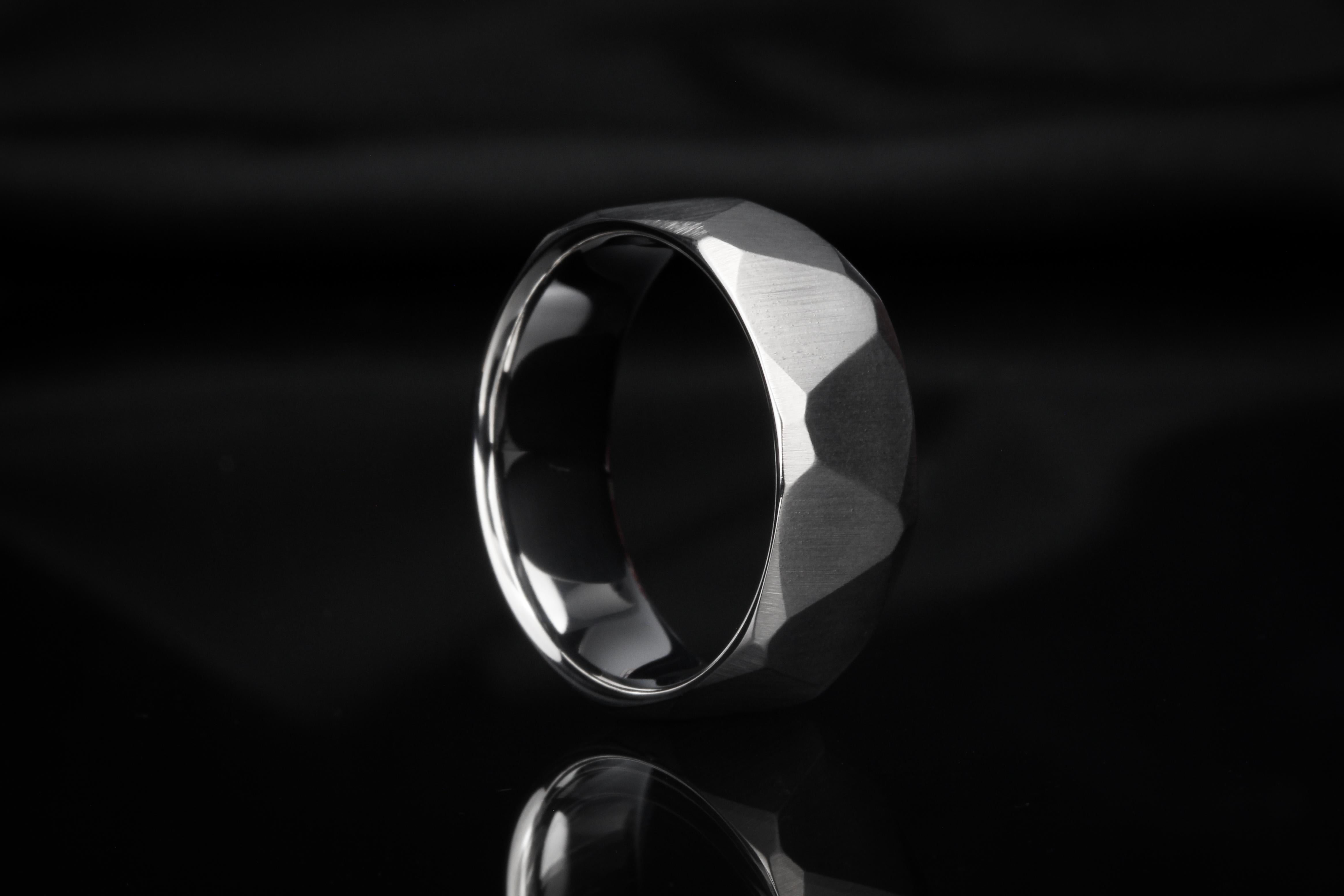 For Sale:  Hand-Ground Titanium Ring with Obsidian Facets and Comfort Fit 4
