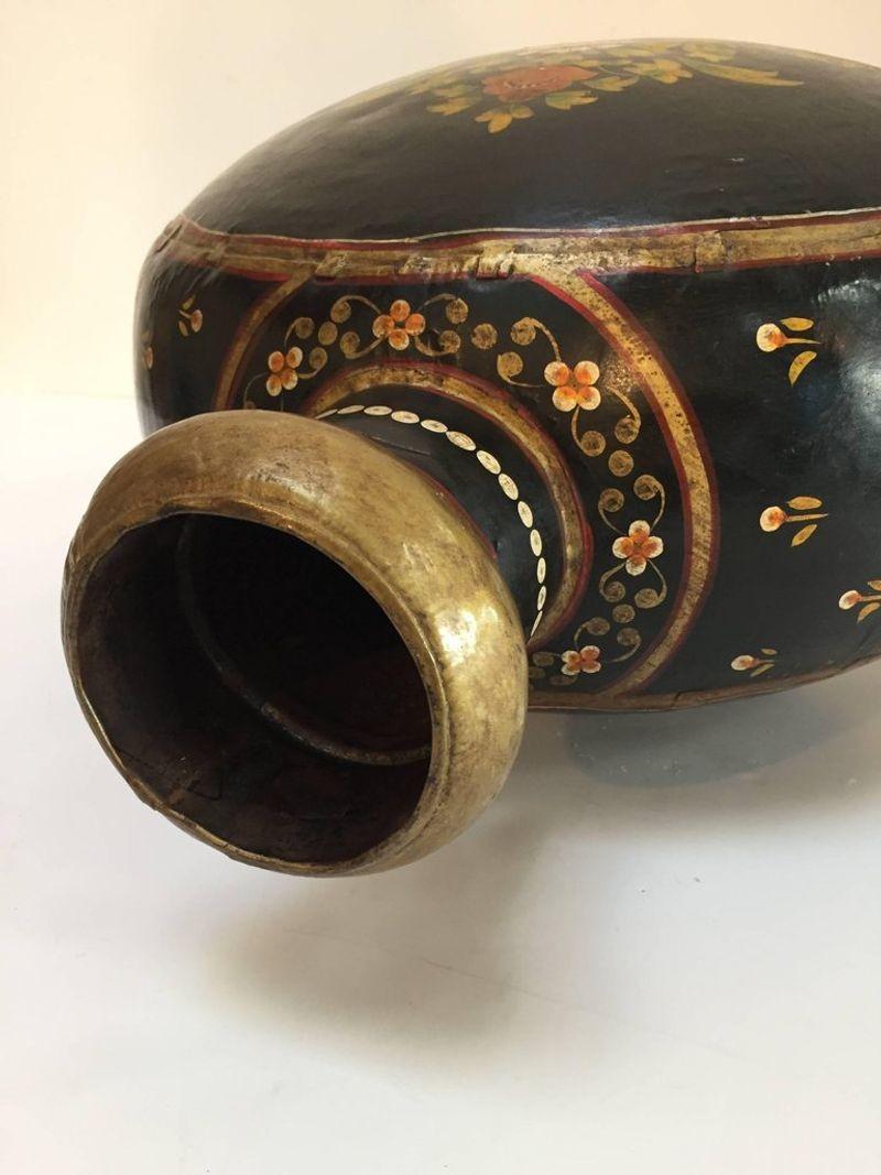 Indian Hand-Hammered Anglo Raj Copper Black Hand-Painted Vessel Jug For Sale