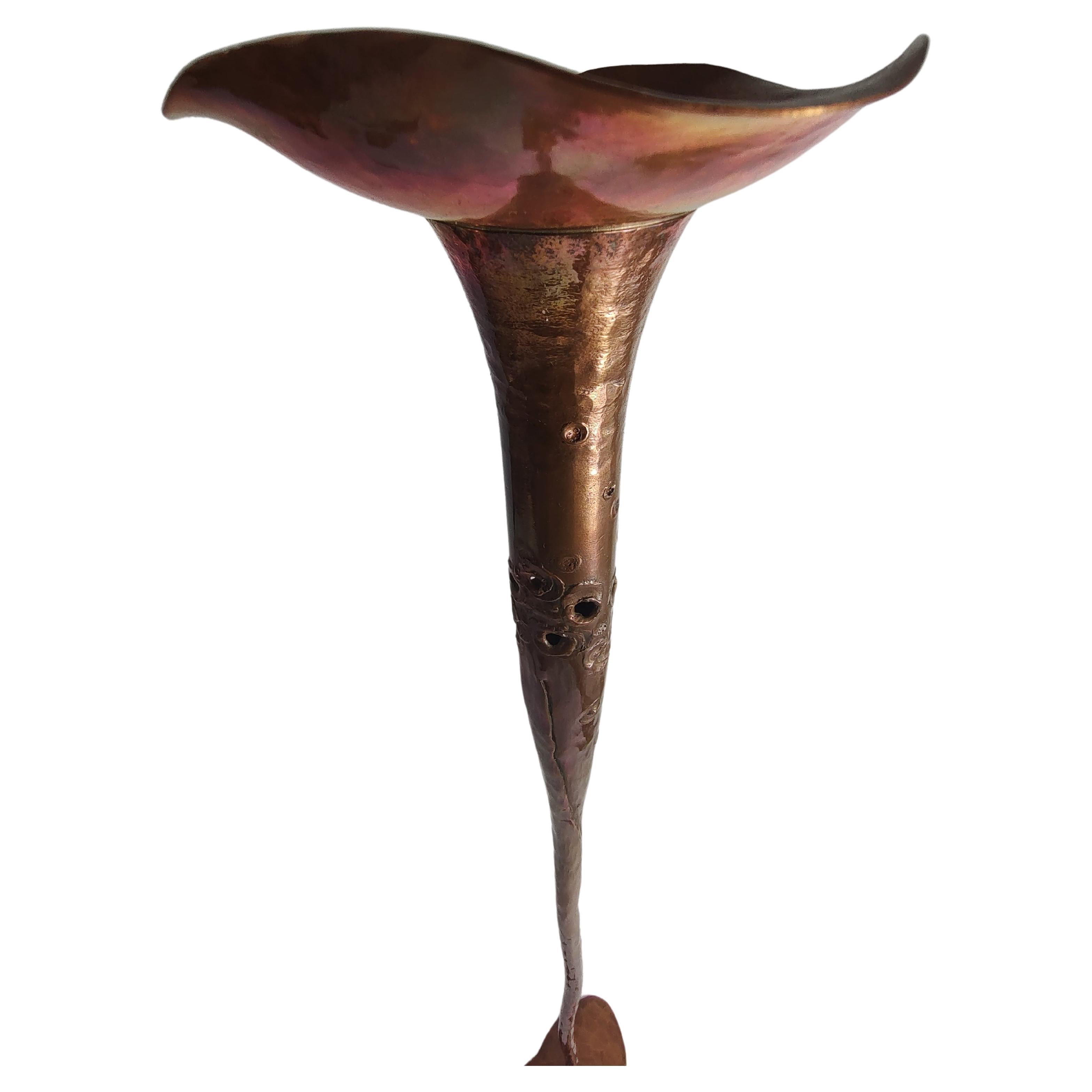 Hand Hammered Arts & Crafts Style Copper Candlesticks Hessel Studios California For Sale 4