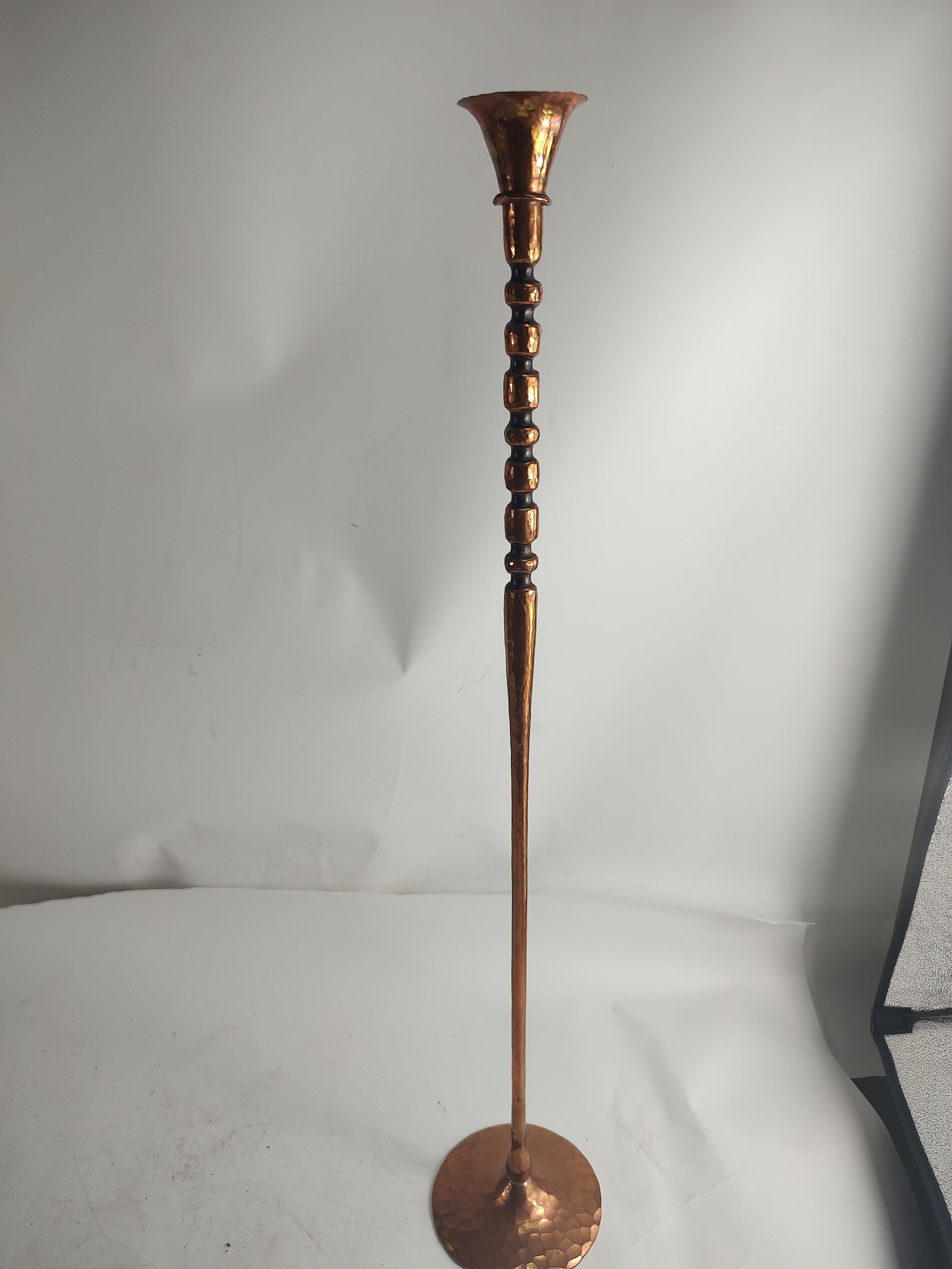 Hand Hammered Arts & Crafts Style Copper Candlesticks Hessel Studios California For Sale 12