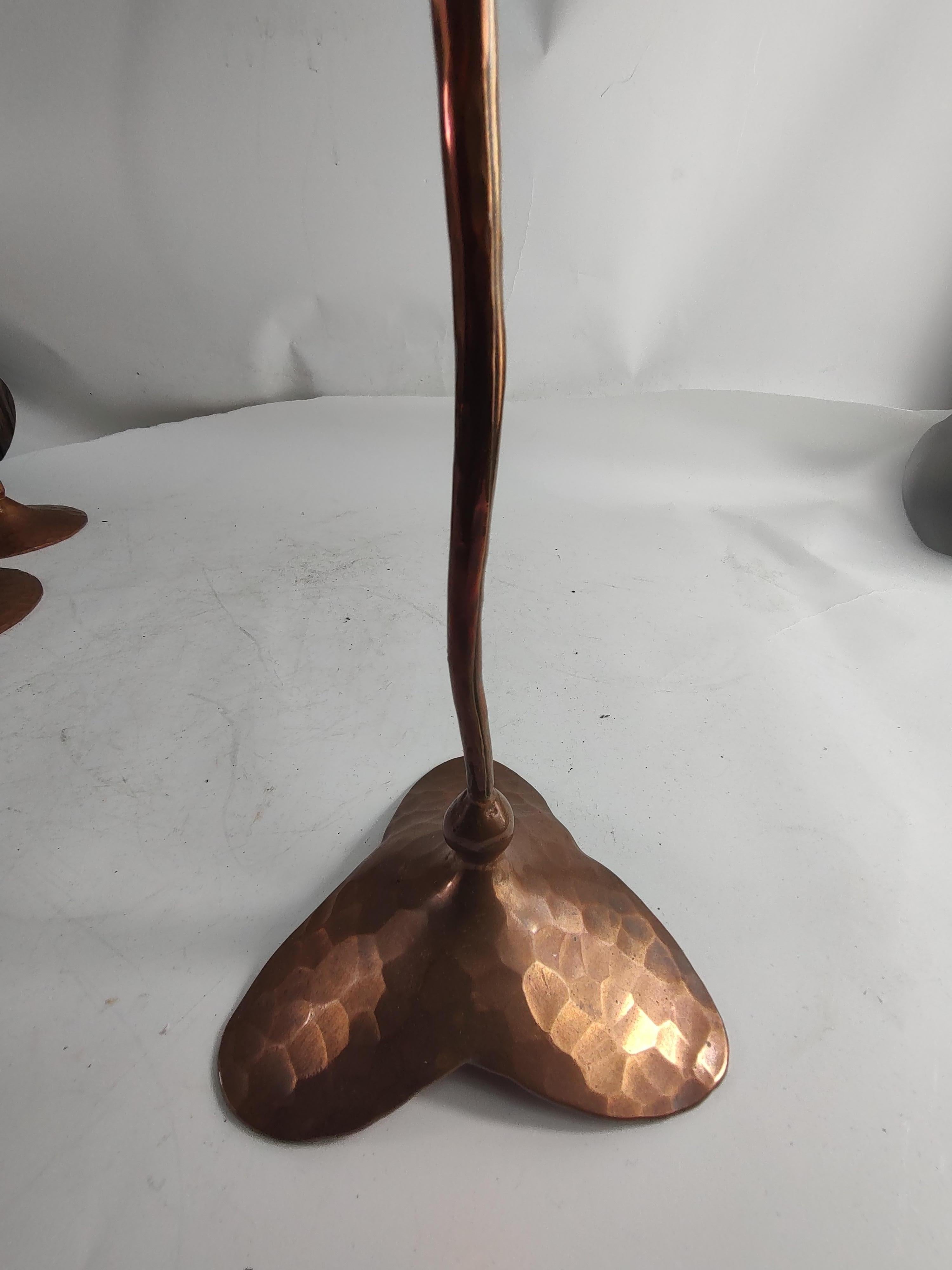 Hand Hammered Arts & Crafts Style Copper Candlesticks Hessel Studios California For Sale 6