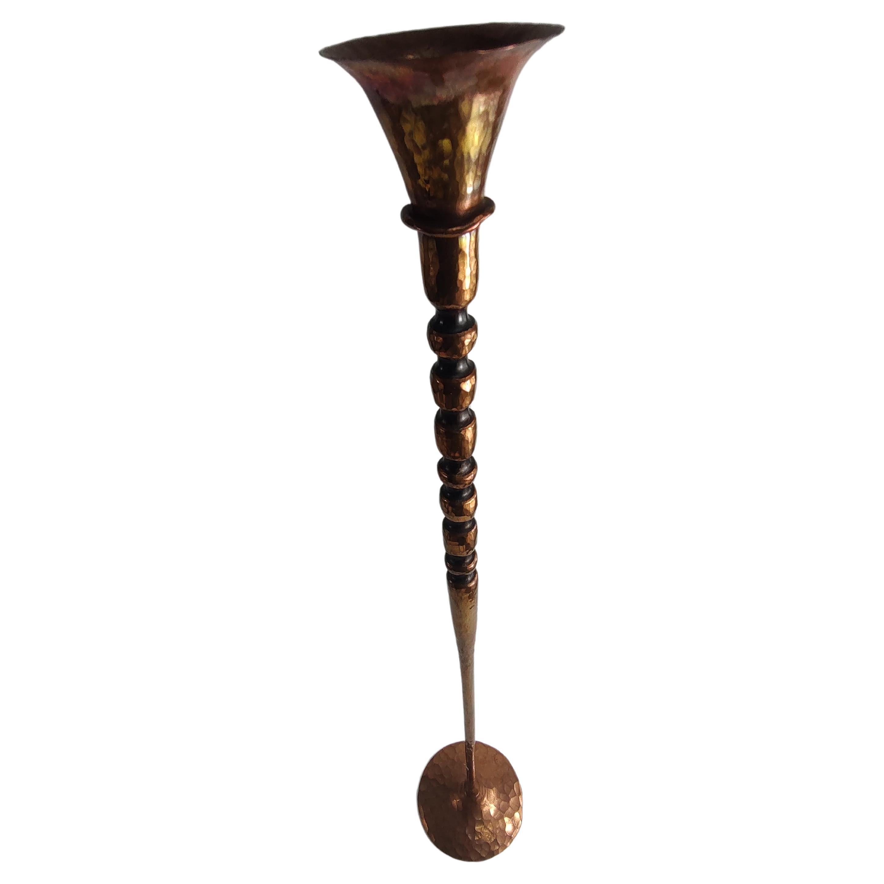 Arts and Crafts Hand Hammered Arts & Crafts Style Copper Candlesticks Hessel Studios California For Sale