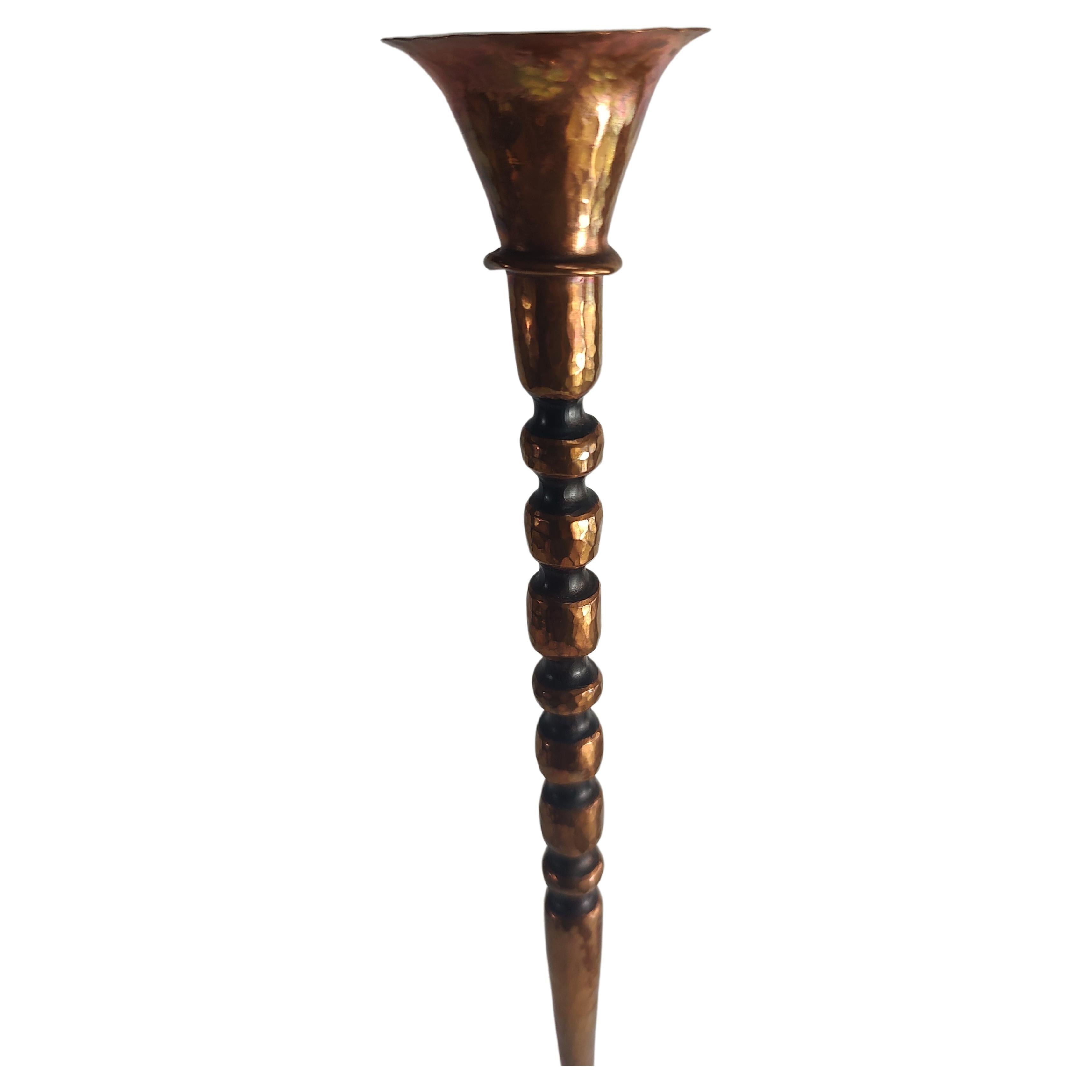 Hand Hammered Arts & Crafts Style Copper Candlesticks Hessel Studios California For Sale 1