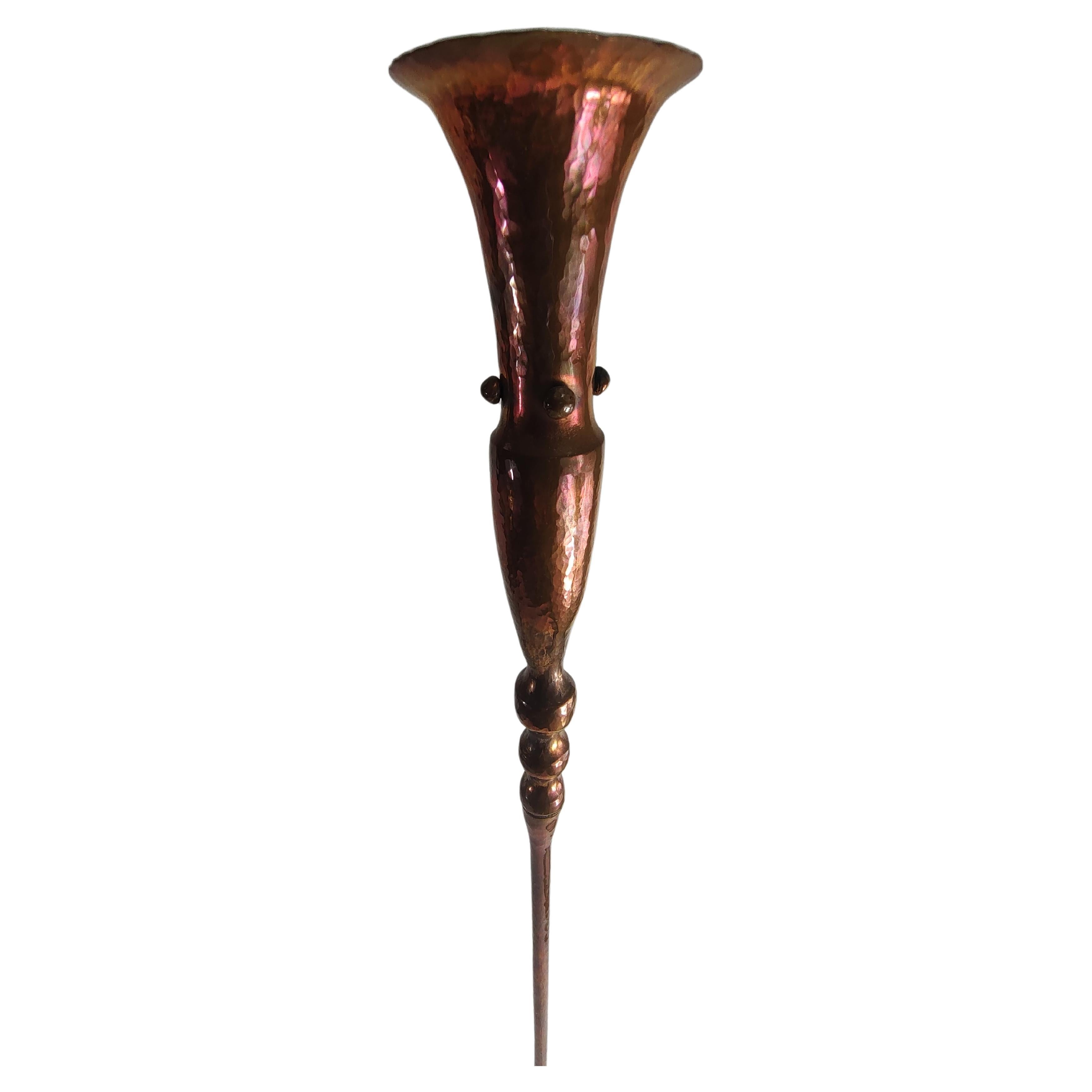 Hand Hammered Arts & Crafts Style Copper Candlesticks Hessel Studios California For Sale 2