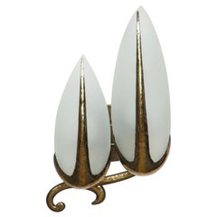 Hand-Hammered Brass and Opaline Sconce, c. 1940