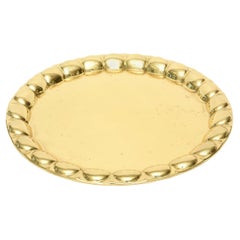 Hand-Hammered Brass Monumental Round Serving Tray Barware Vintage