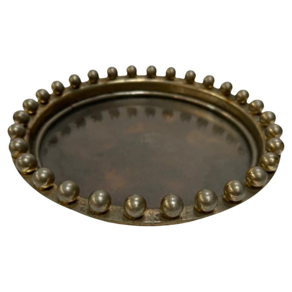Hand Hammered Brass Ring Tray Dish with Tortoise Shell Interior For Sale