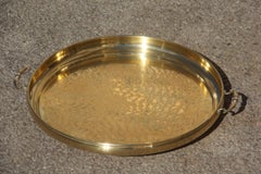 Hand-Hammered Brass Tray with Round Shape Italian Design 1970s Gold Color