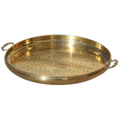 Hand-Hammered Brass Tray with Round Shape Italian Design 1970s Gold Color