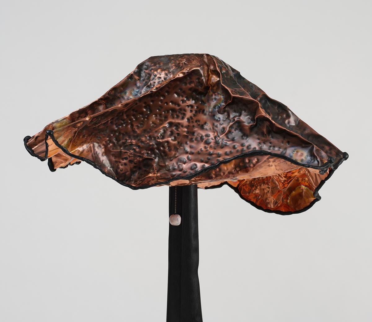 Modern Hand-Hammered Copper and Ebonized White Oak Kansas Floor Lamp by Luke Malaney For Sale