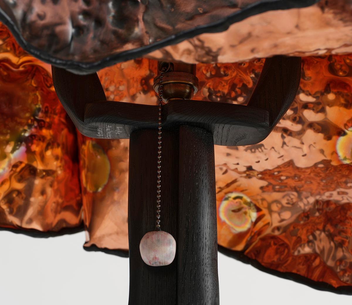 American Hand-Hammered Copper and Ebonized White Oak Kansas Floor Lamp by Luke Malaney For Sale