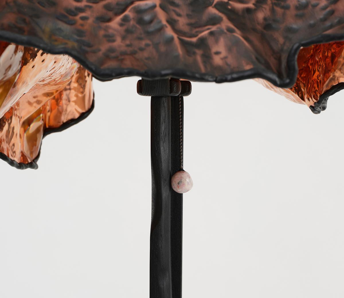 Contemporary Hand-Hammered Copper and Ebonized White Oak Kansas Floor Lamp by Luke Malaney For Sale
