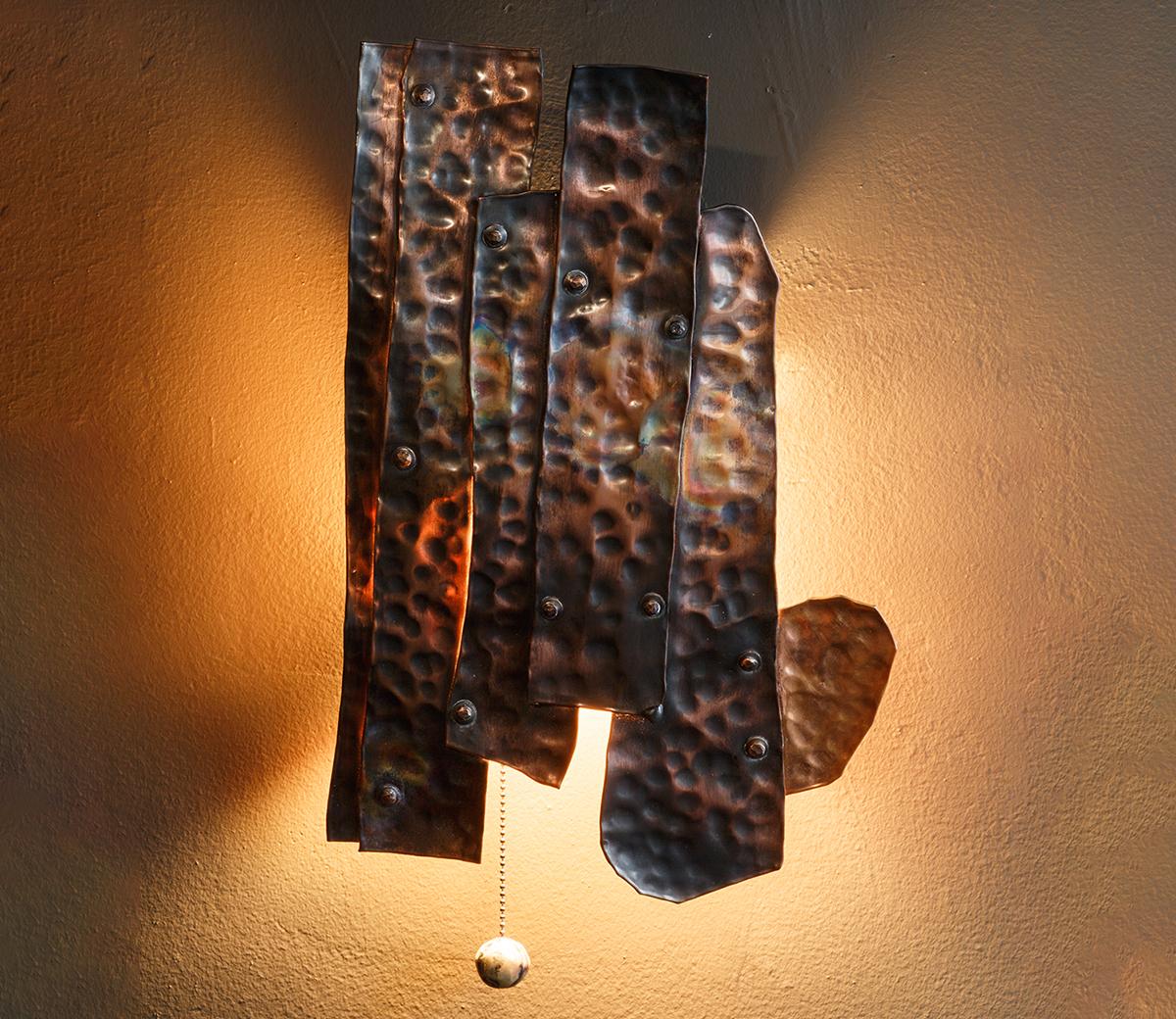 Modern Hand-Hammered Copper Patch Sconce by Luke Malaney For Sale