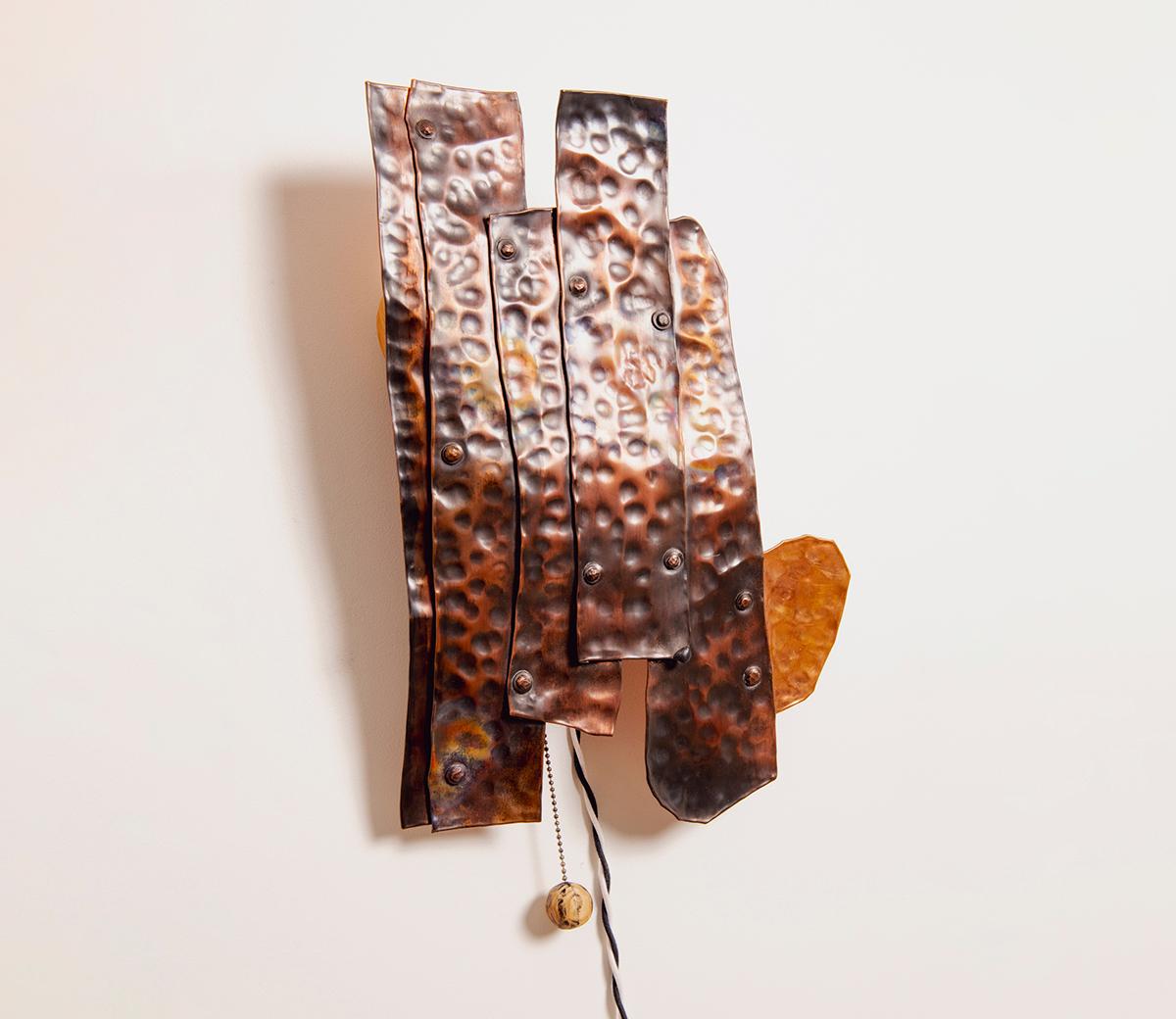 Hand-Carved Hand-Hammered Copper Patch Sconce by Luke Malaney For Sale
