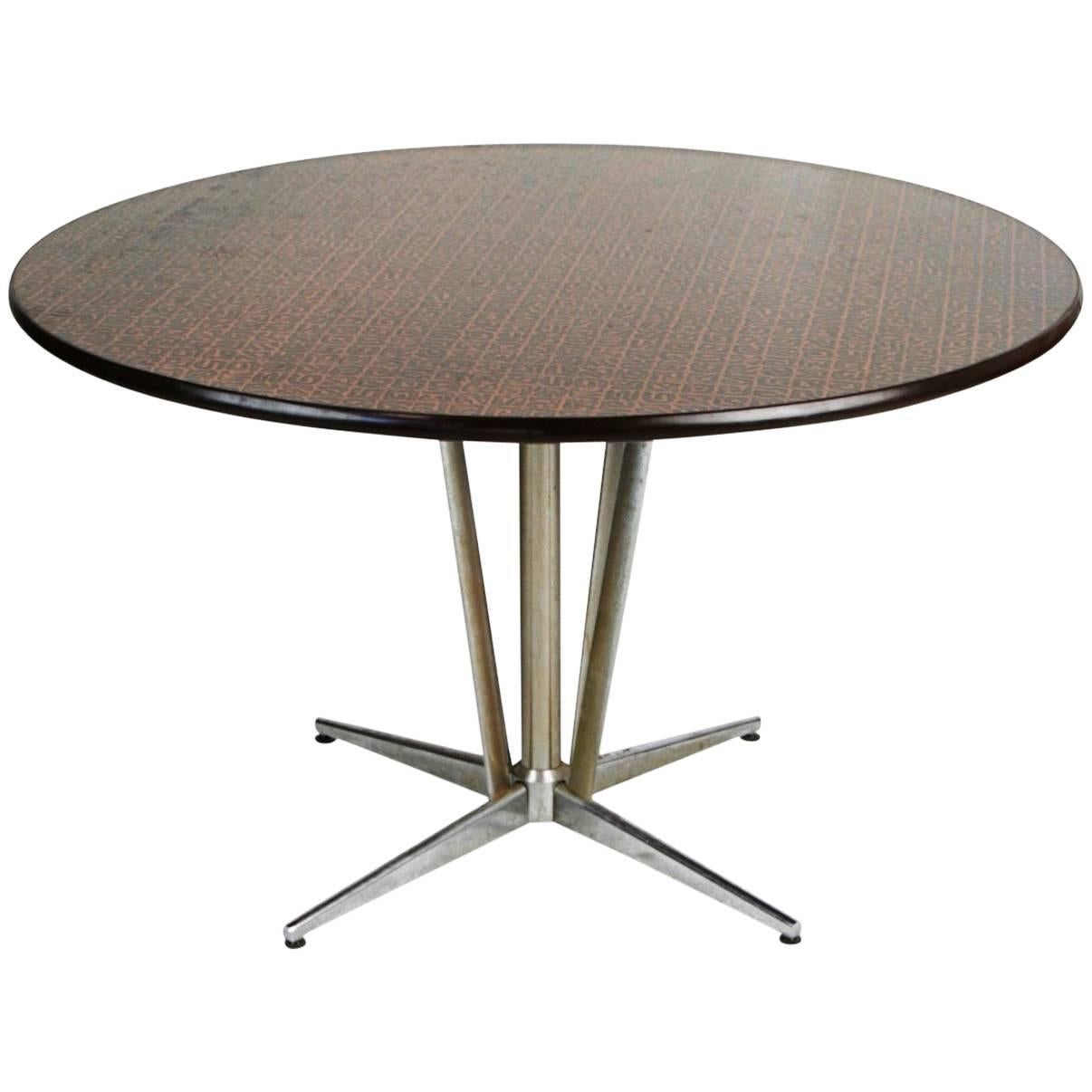 Brutalist Hand-Hammered Copper Top Circular Dining Table, circa 1960