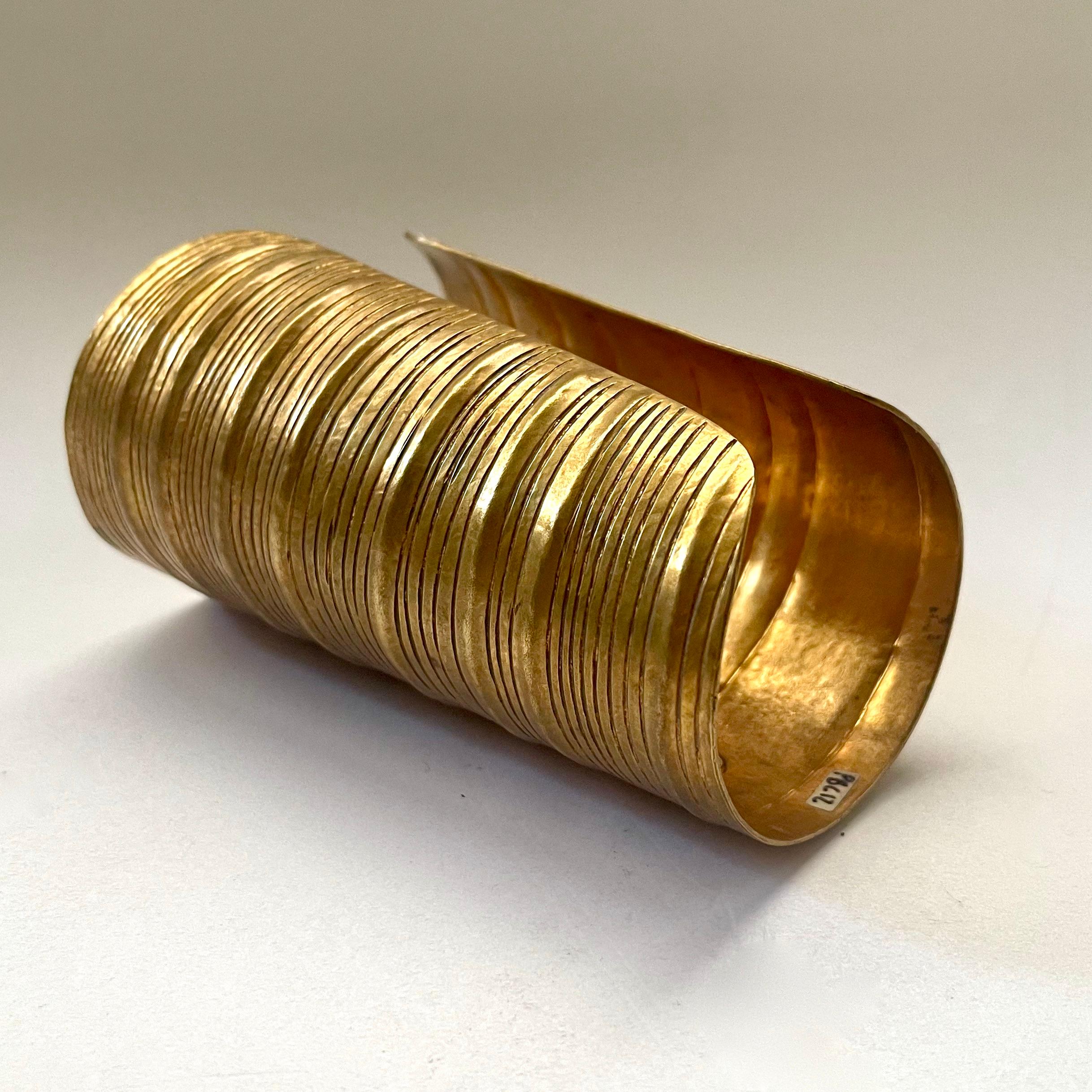 Modern Hand-Hammered Gilt Brass Cuff by Hervé Van Der Straeten, 1990s