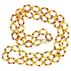 Hand Hammered Gold Link Ruby Vintage Statement Necklace