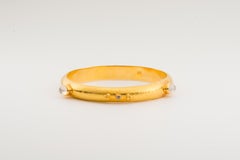 Hand-Hammered Gold Moonstone Diamond Bangle