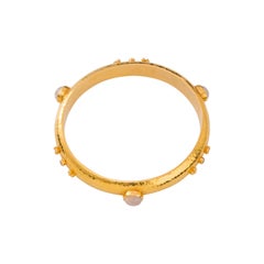 Hand-Hammered Gold Moonstone Diamond Bangle