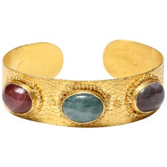 Hand-Hammered Gold Tourmaline Cuff