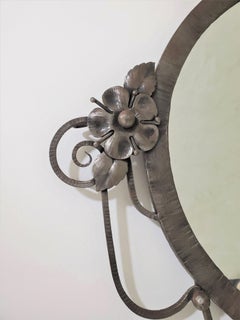 Hand hammered iron Art Deco Hand Forged Oval Mirror attrib. to Francois Carion