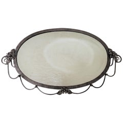 Used Hand hammered iron Art Deco Hand Forged Oval Mirror attrib. to Francois Carion