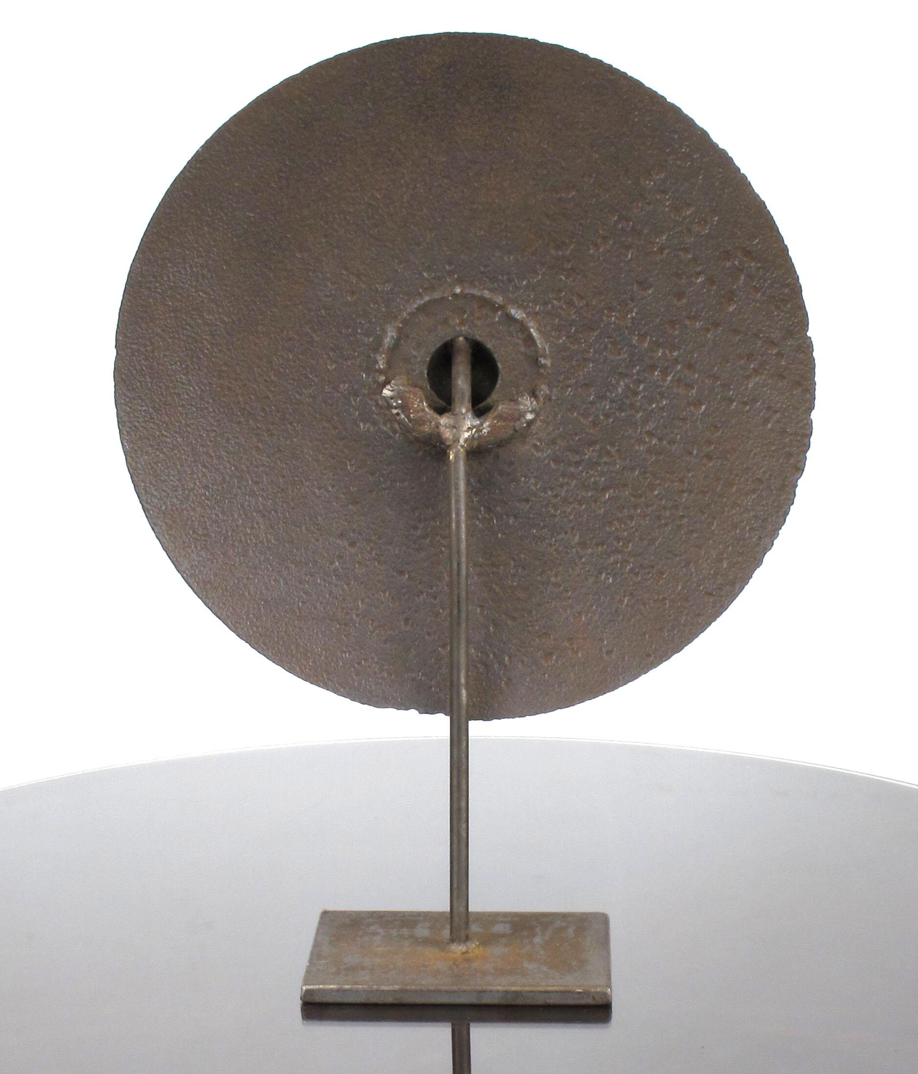 Hand-Hammered Iron Disc Sculpture with Center Handle In Good Condition For Sale In Chicago, IL