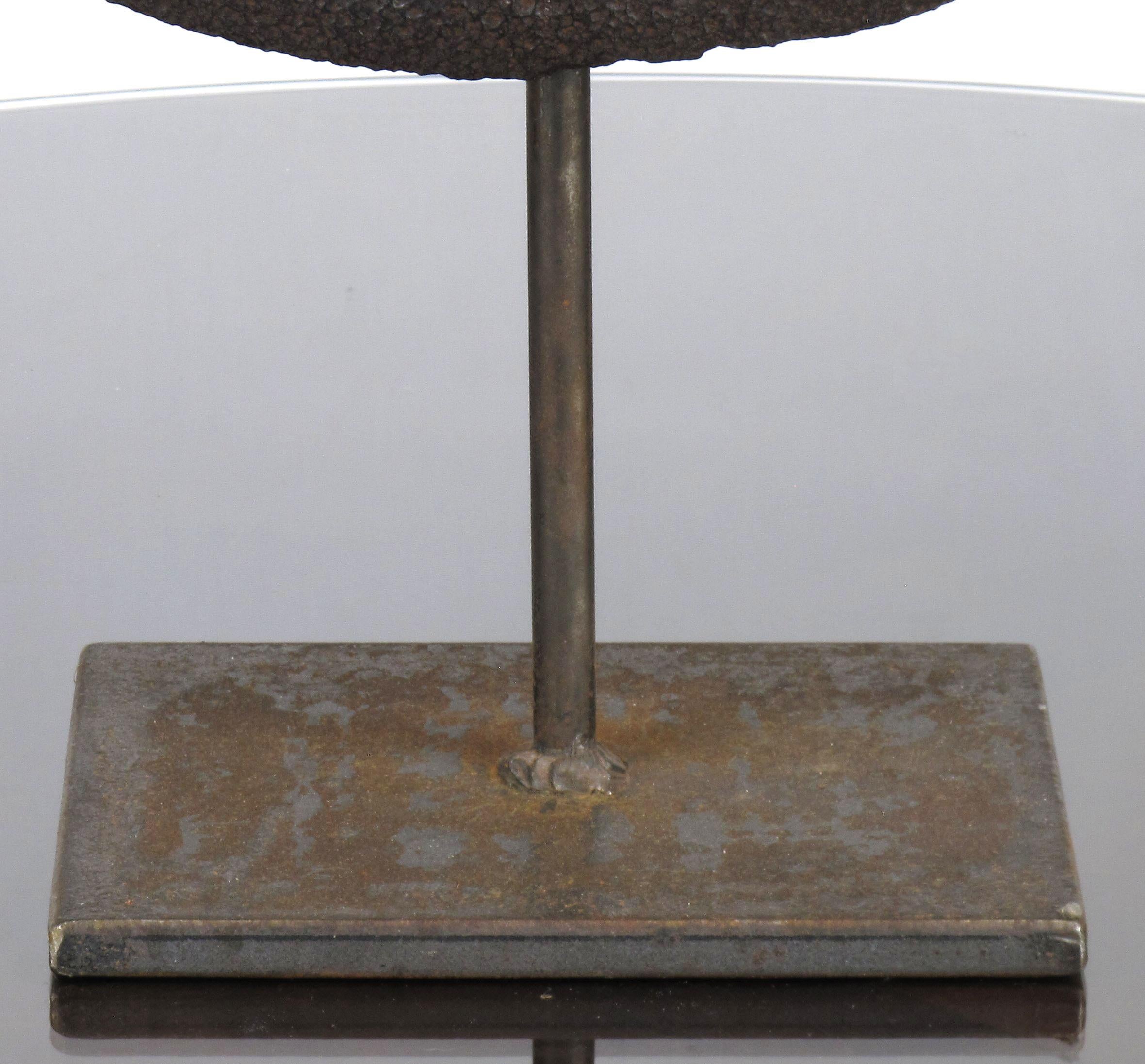 Mid-20th Century Hand-Hammered Iron Disc Sculpture with Center Handle For Sale