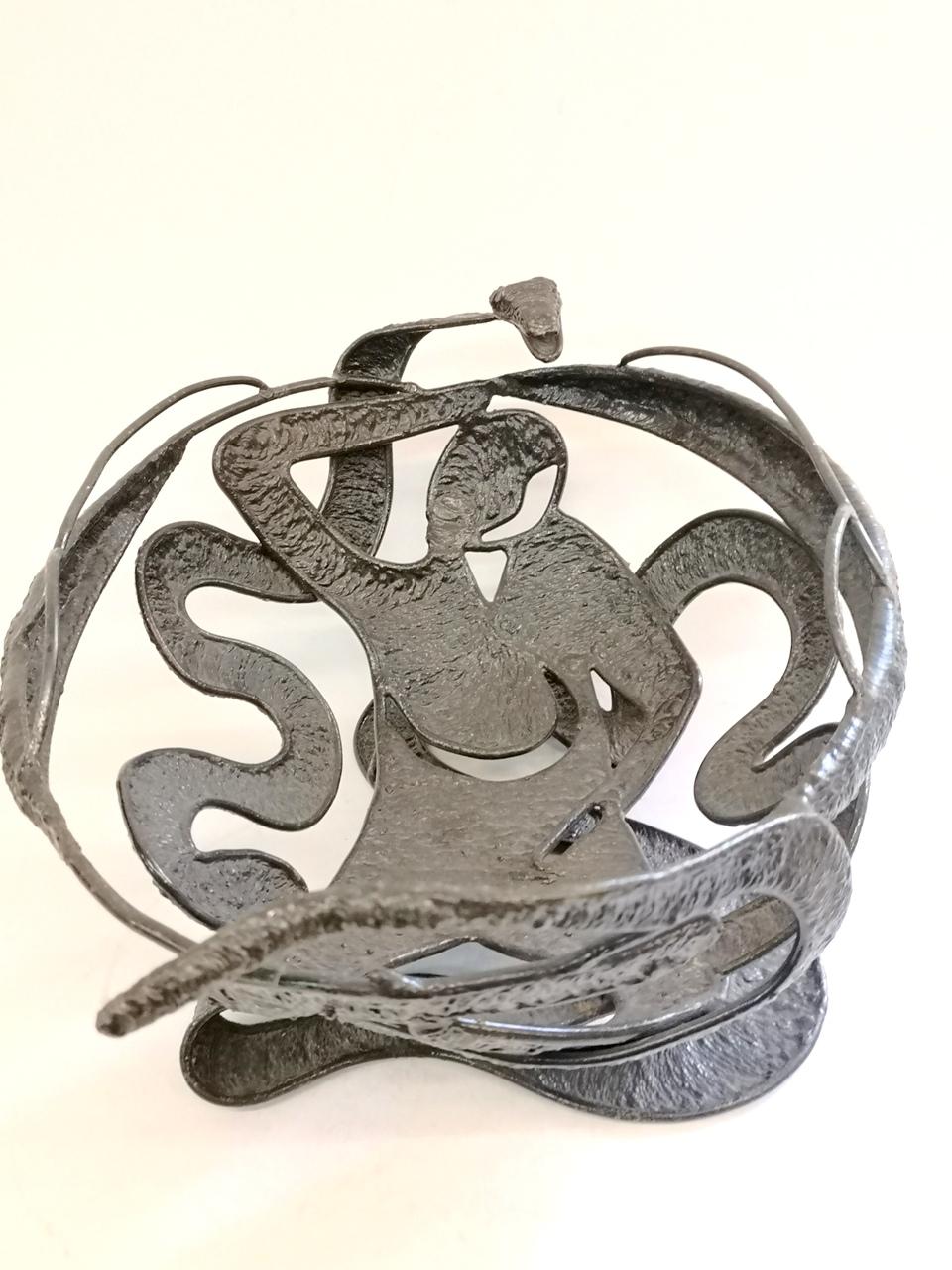 Hand-Hammered Iron Fruit Bowl Depicting the Fall of Eve, 1970s 2