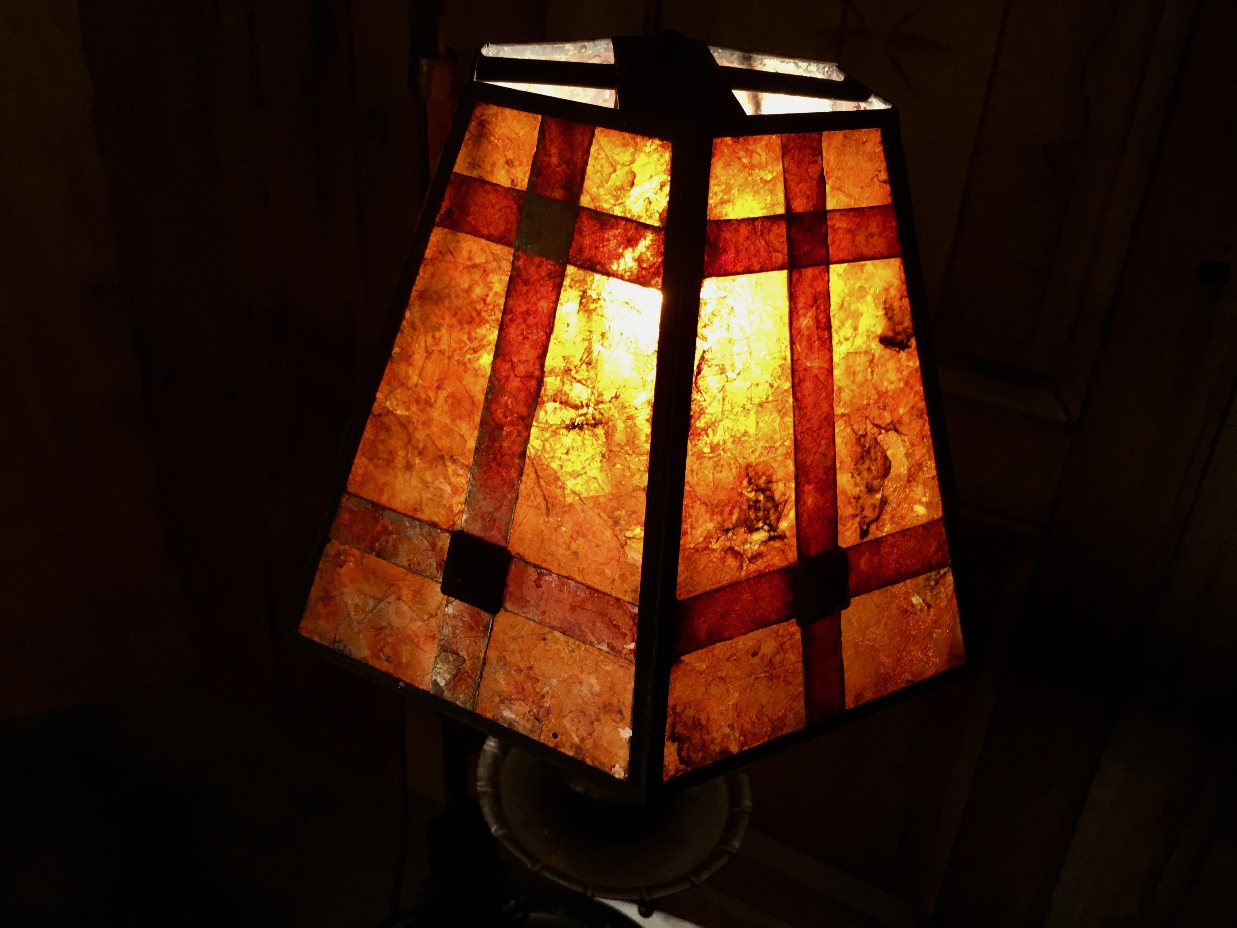 Hand-Hammered Lamp with Mica Shade For Sale 1