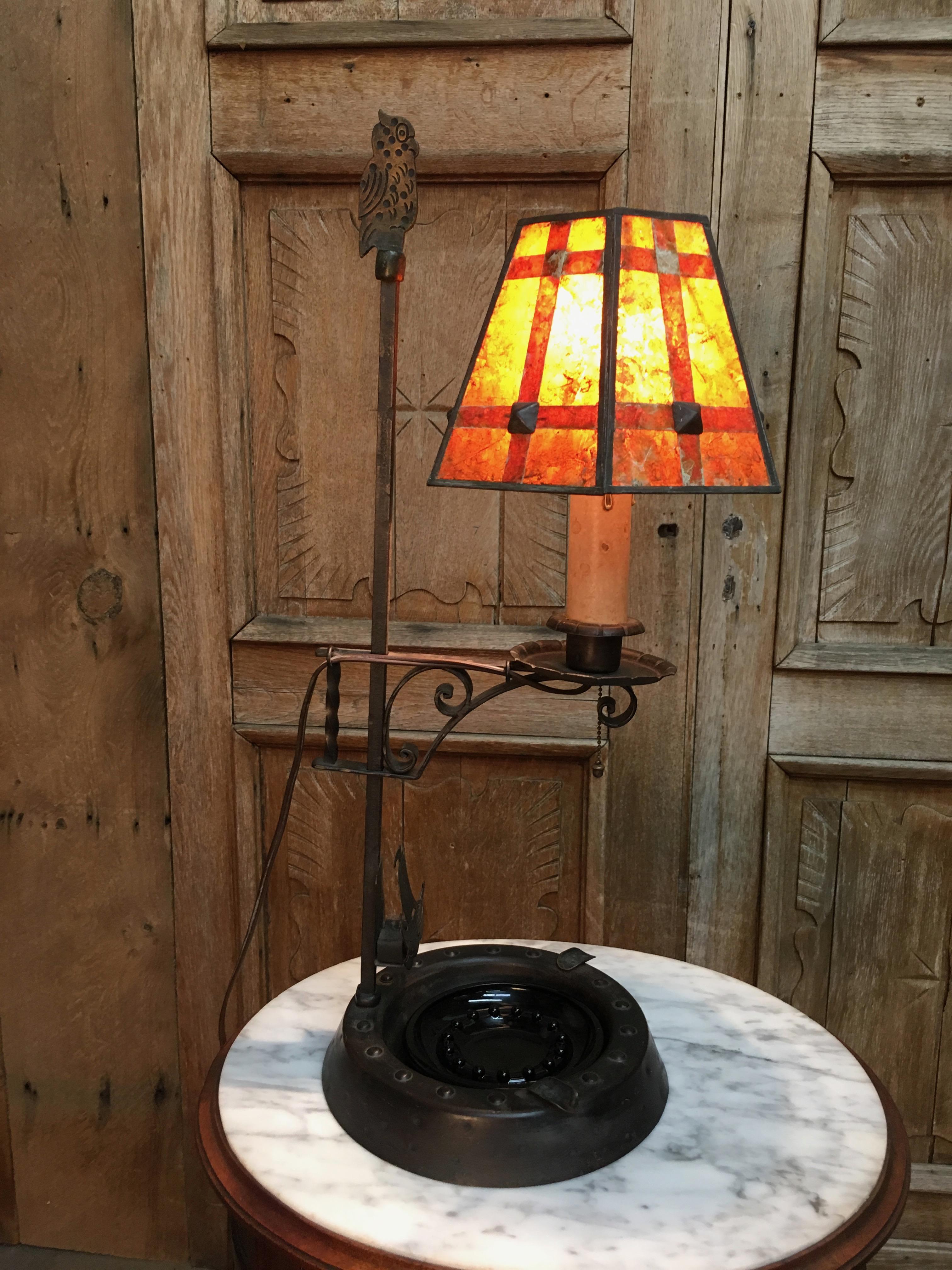 Hand-Hammered Lamp with Mica Shade For Sale 2