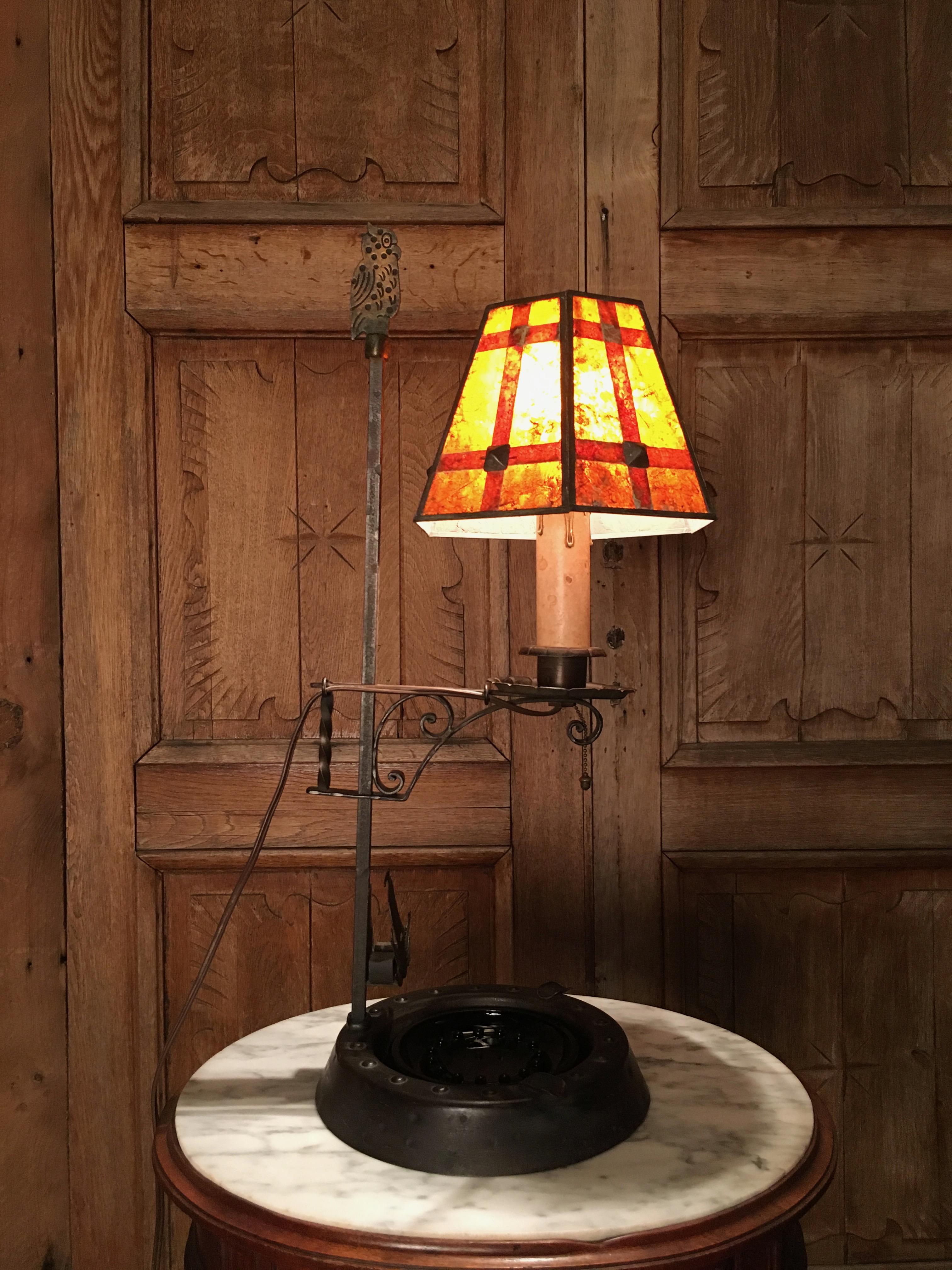 Hand-Hammered Lamp with Mica Shade For Sale 3