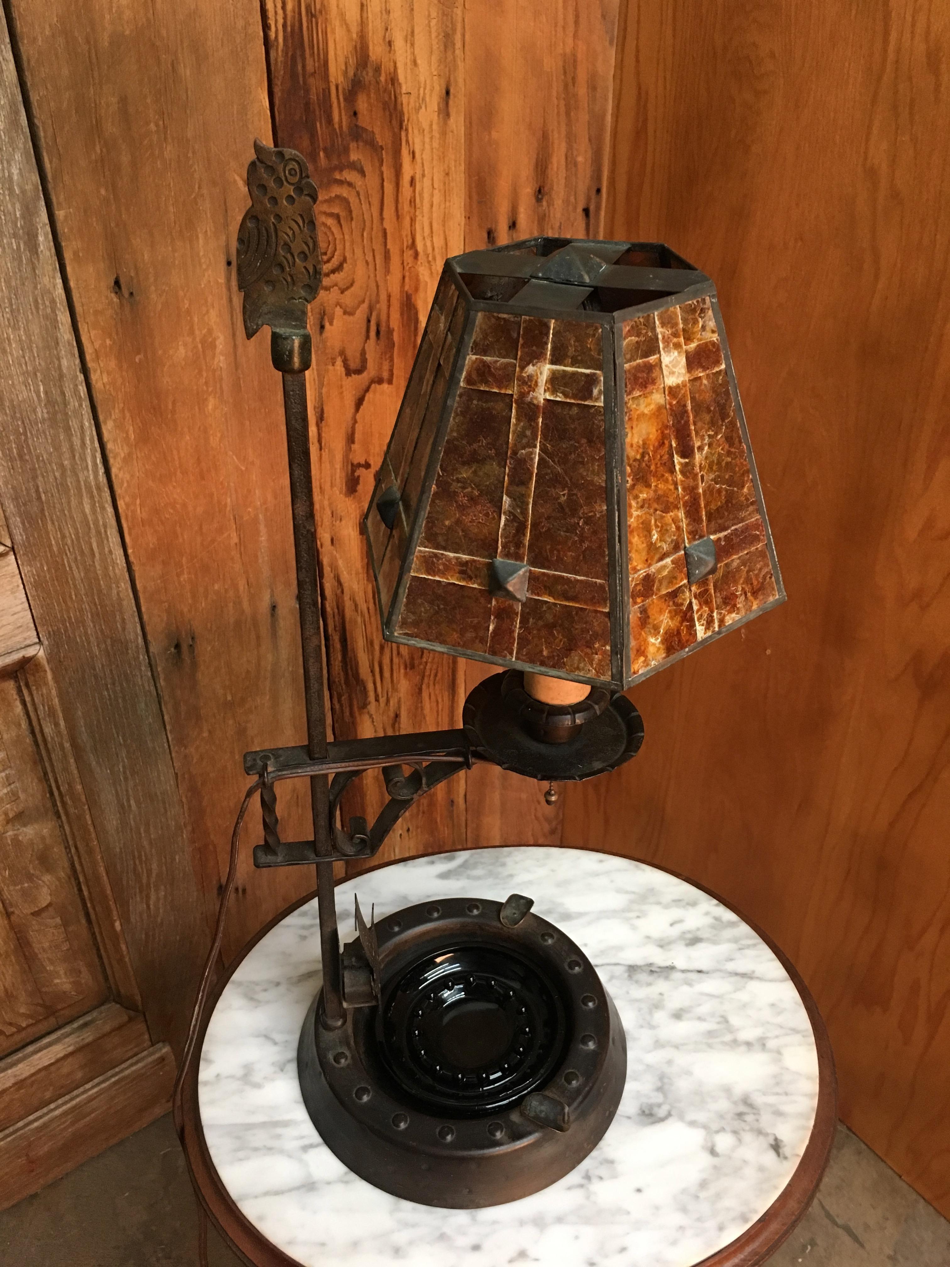 Hand-Hammered Lamp with Mica Shade For Sale 5
