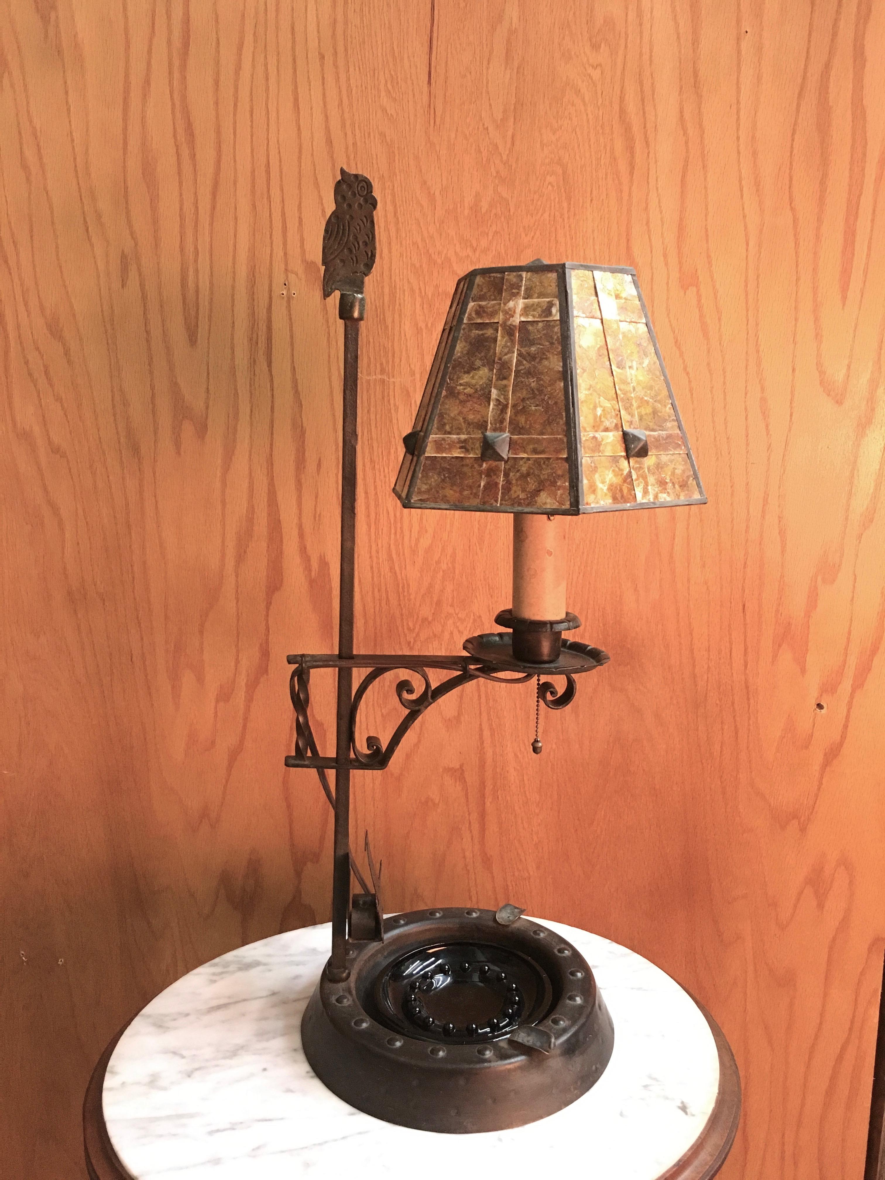 Hand-Hammered Lamp with Mica Shade For Sale 6