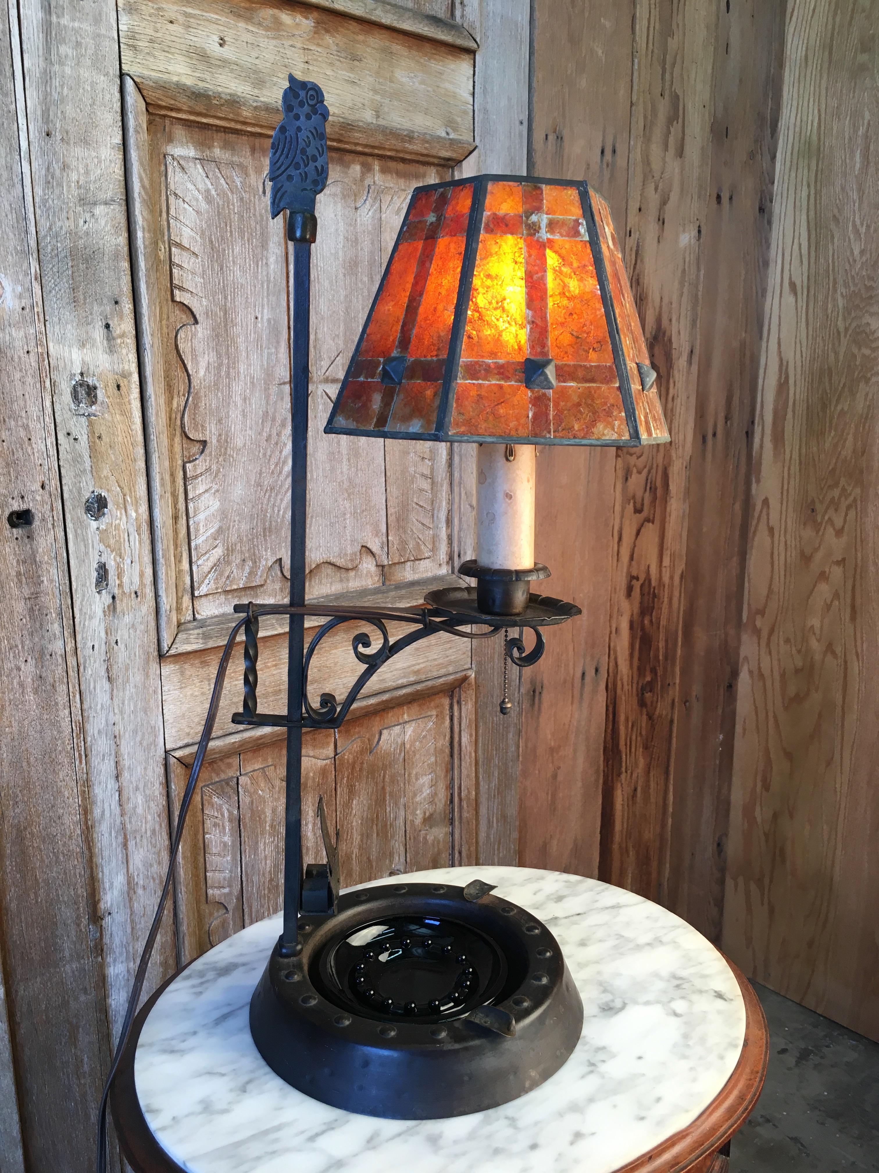Hand-Hammered Lamp with Mica Shade For Sale 8