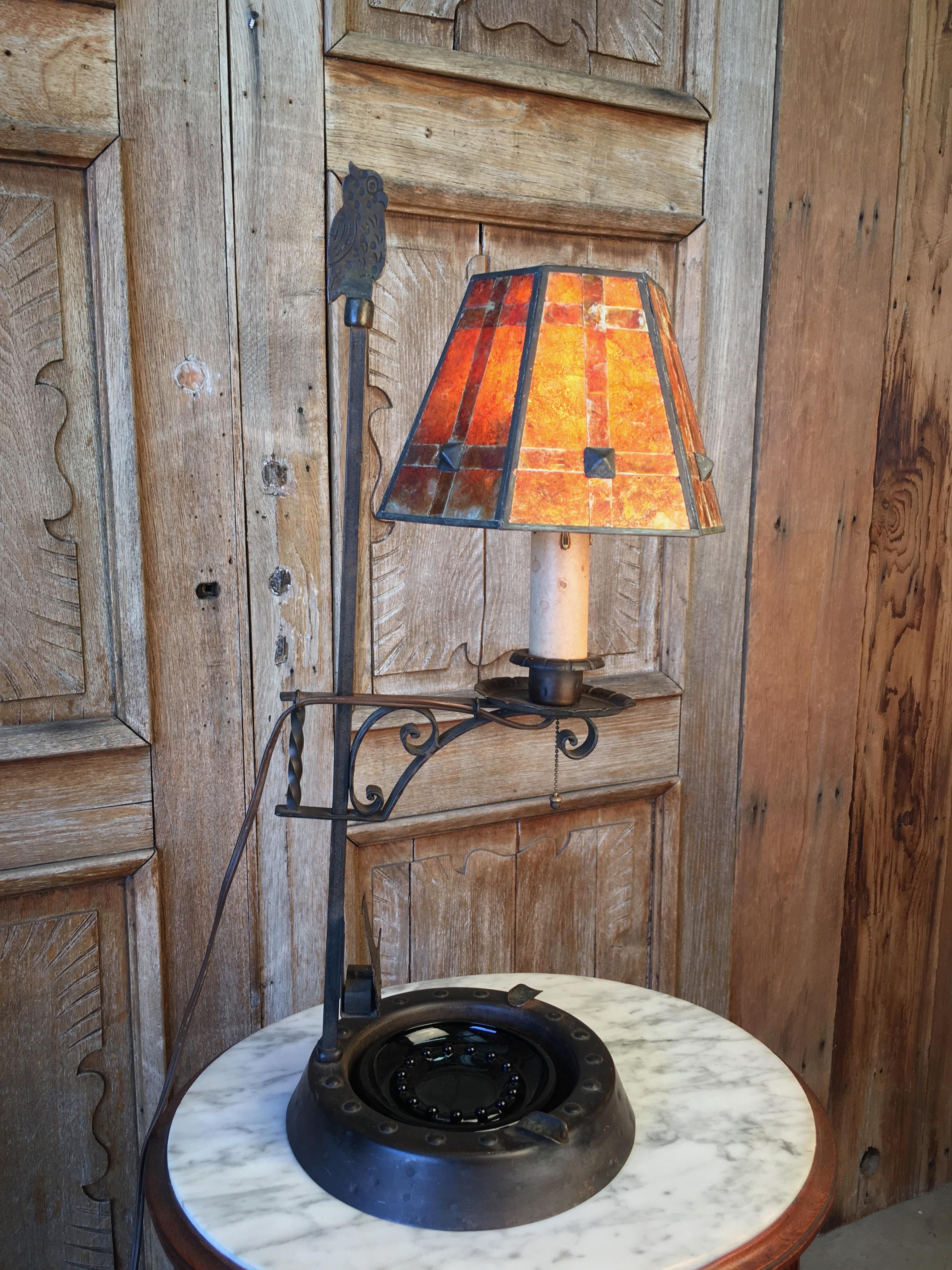 Hand-Hammered Lamp with Mica Shade For Sale 9