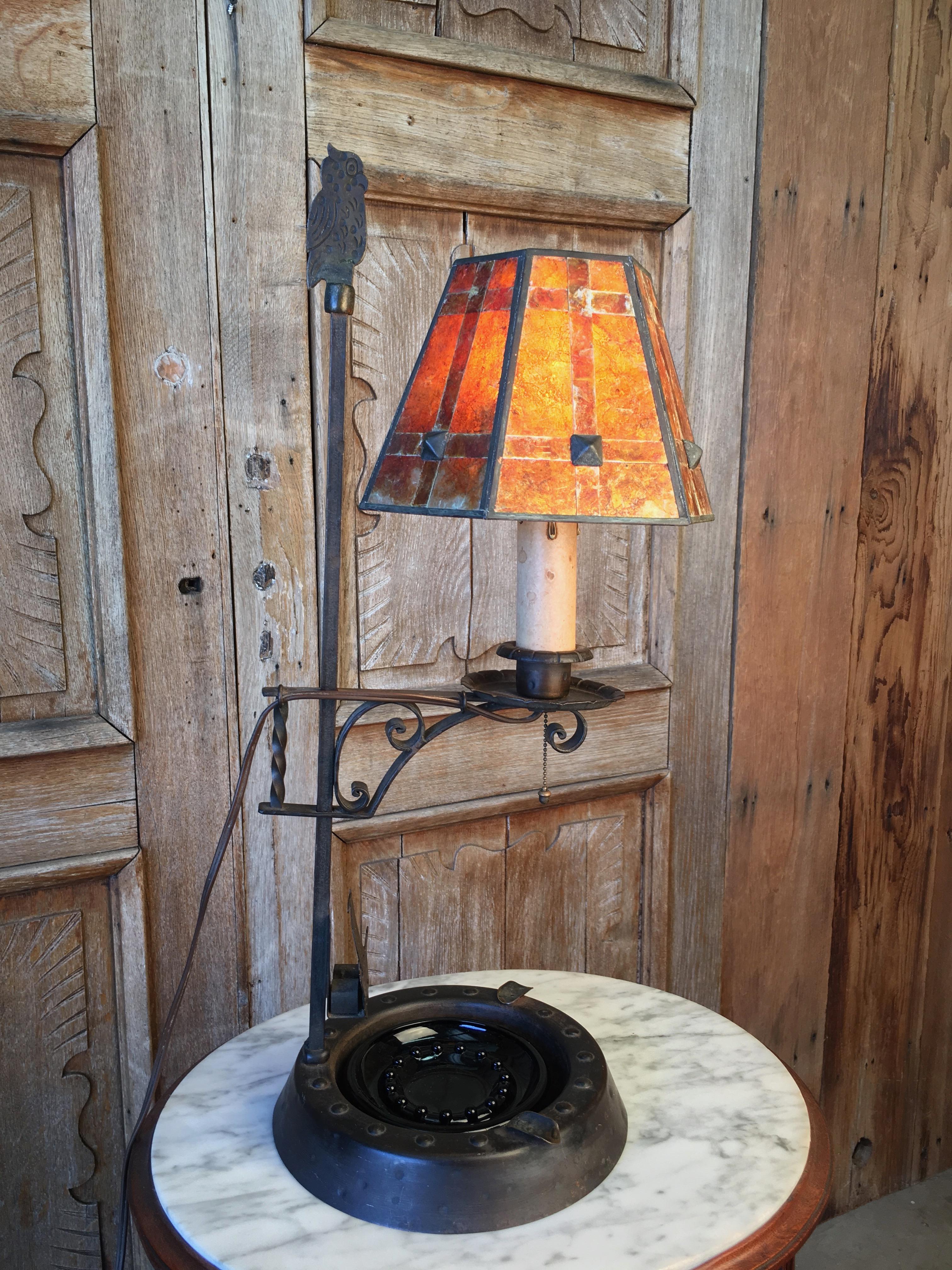 Hand-Hammered Lamp with Mica Shade For Sale 10