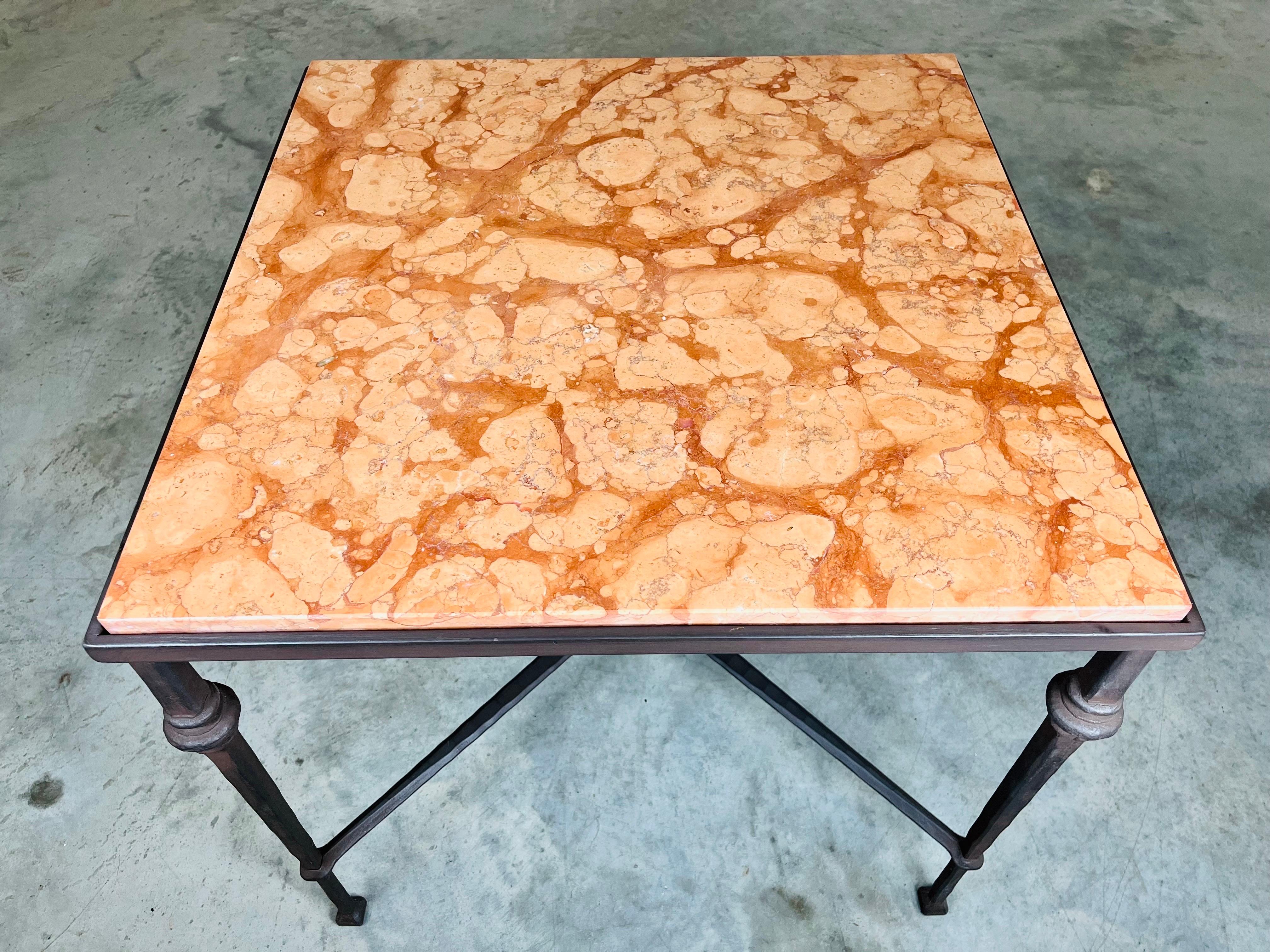 Hand Hammered & Marble Hollywood Regency Maison Baguès Style Occasional Table In Excellent Condition For Sale In Southampton, NJ
