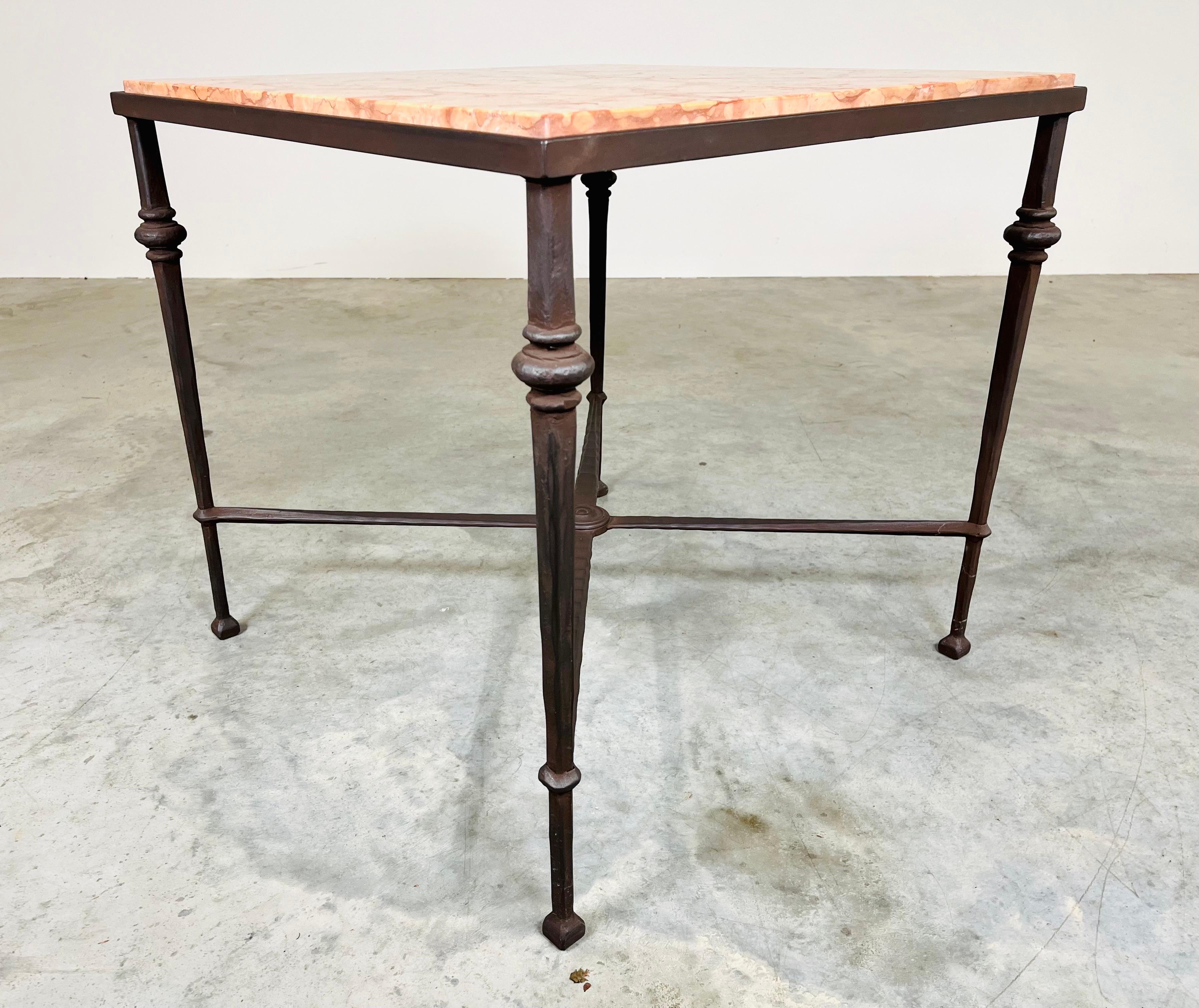 20th Century Hand Hammered & Marble Hollywood Regency Maison Baguès Style Occasional Table For Sale