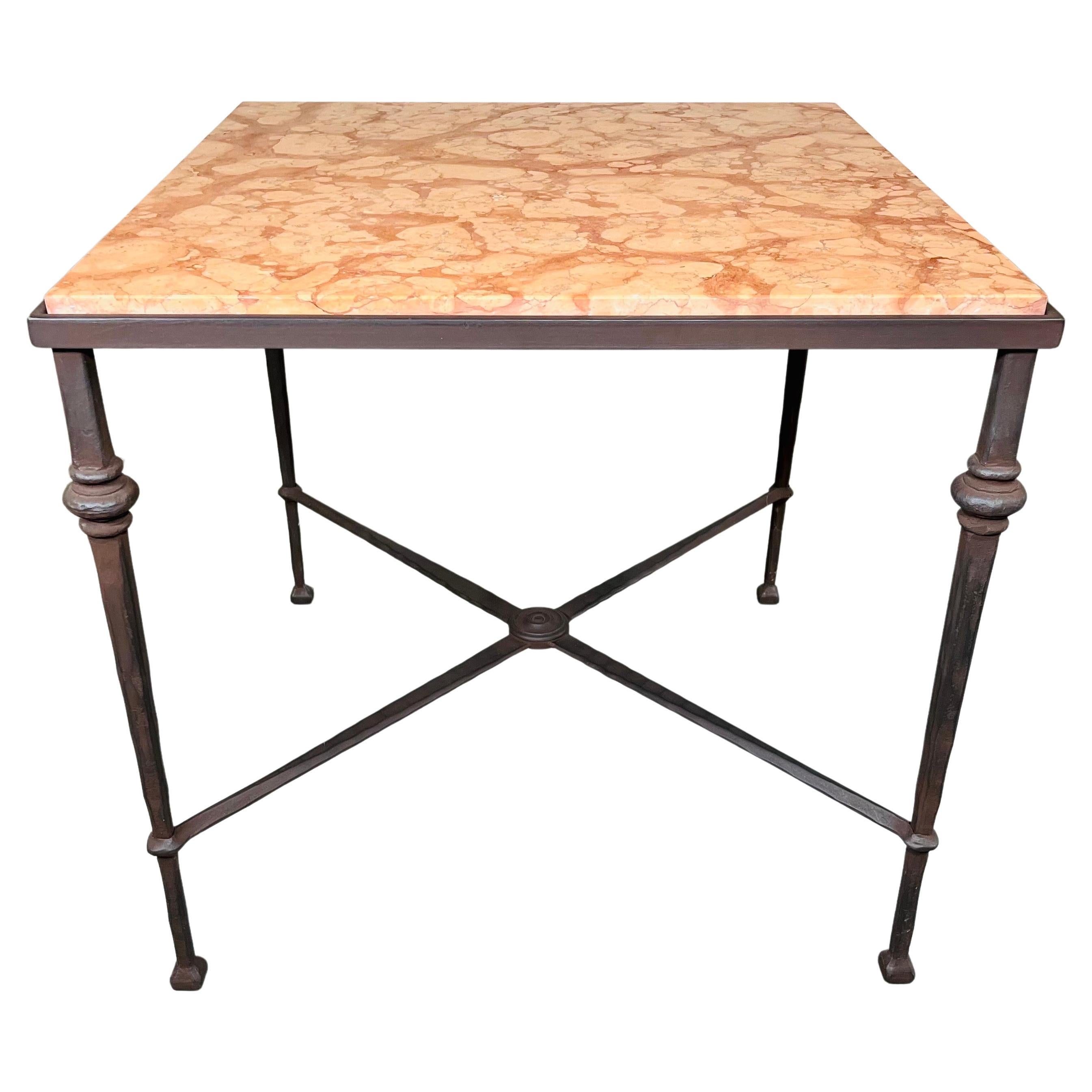 Hand Hammered & Marble Hollywood Regency Maison Baguès Style Occasional Table For Sale