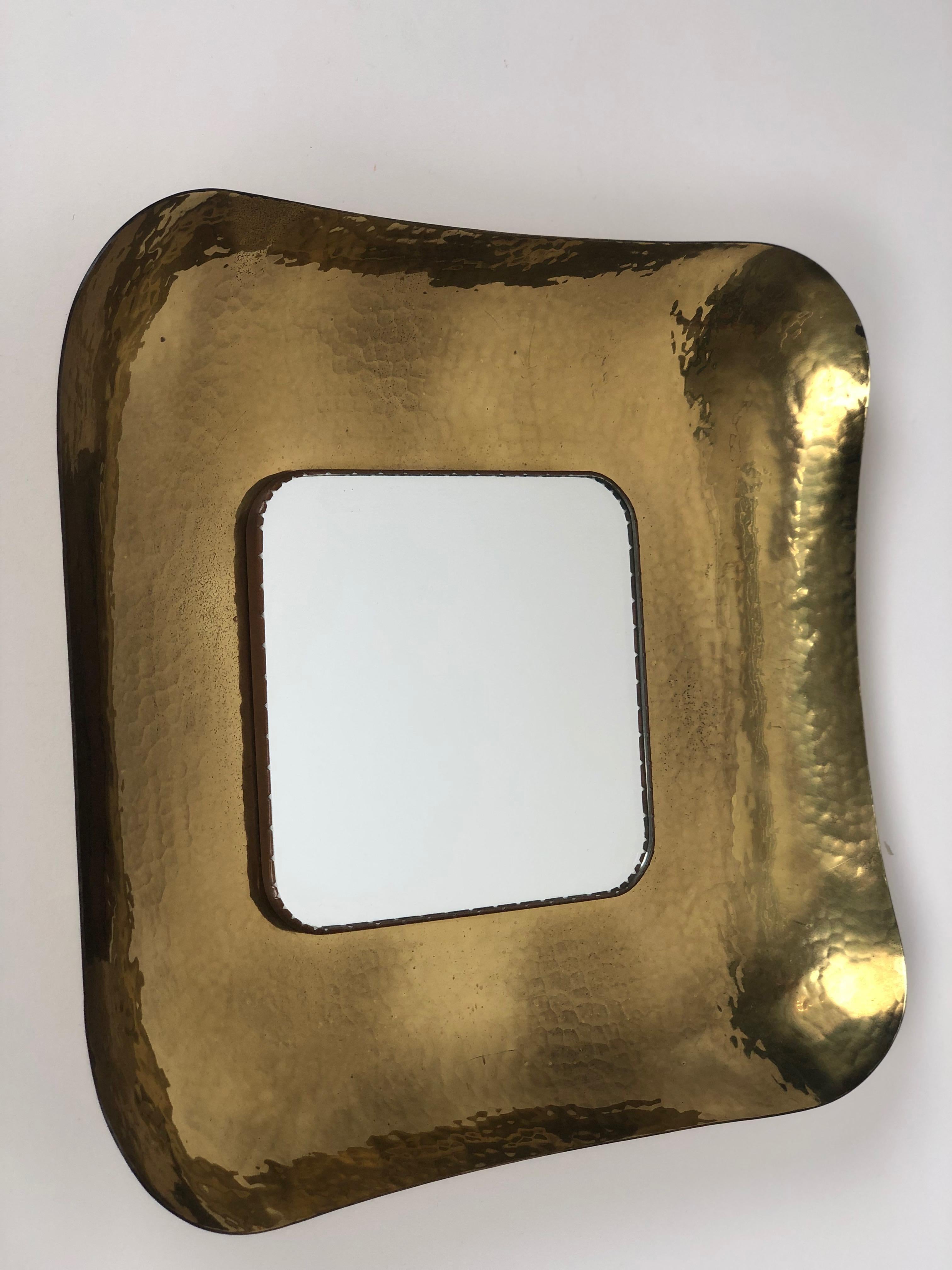 Hand Hammered Mid-century Brass Mirror, Austria 1950's For Sale 5