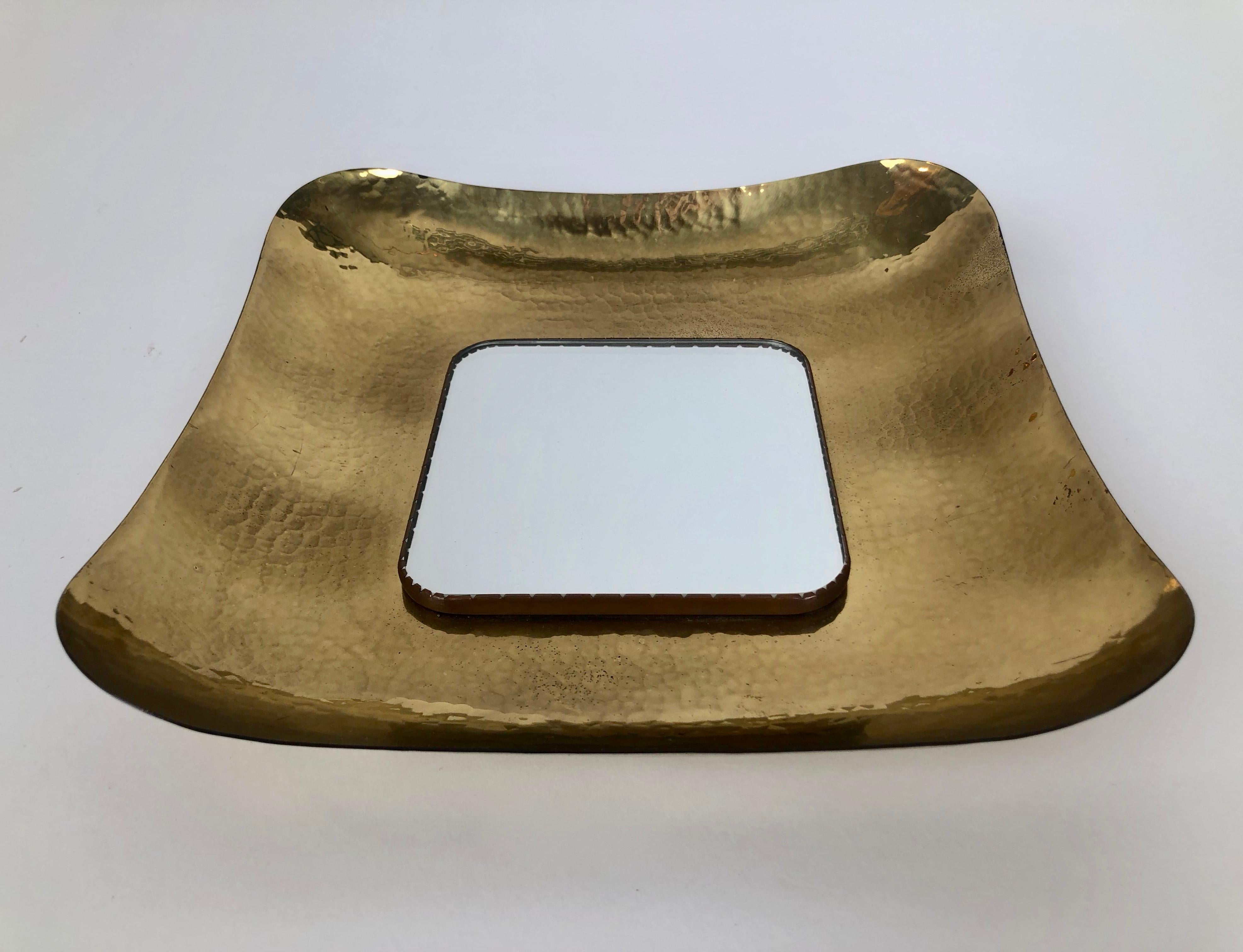 Modern Hand Hammered Mid-century Brass Mirror, Austria 1950's For Sale