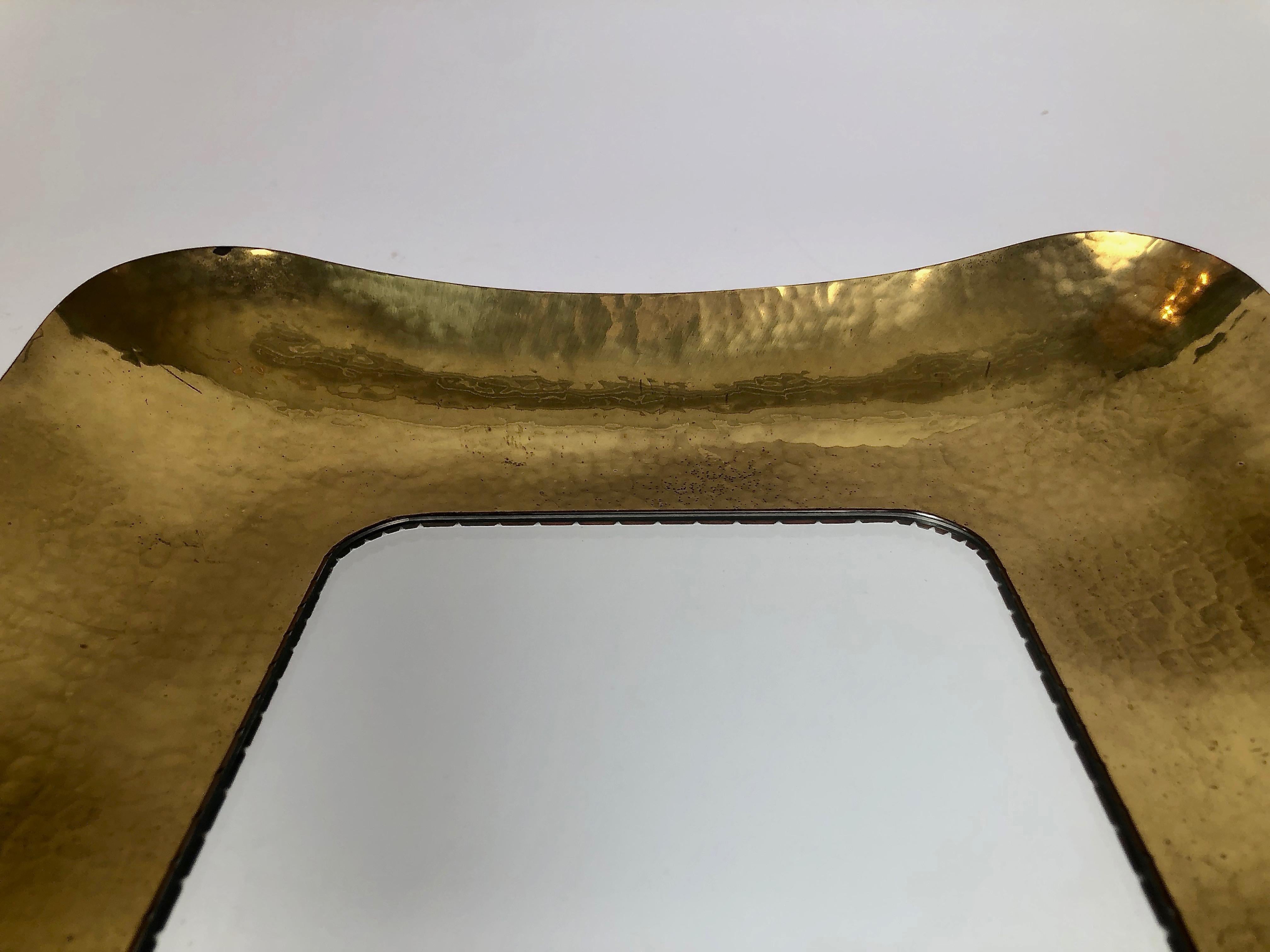 20th Century Hand Hammered Mid-century Brass Mirror, Austria 1950's For Sale
