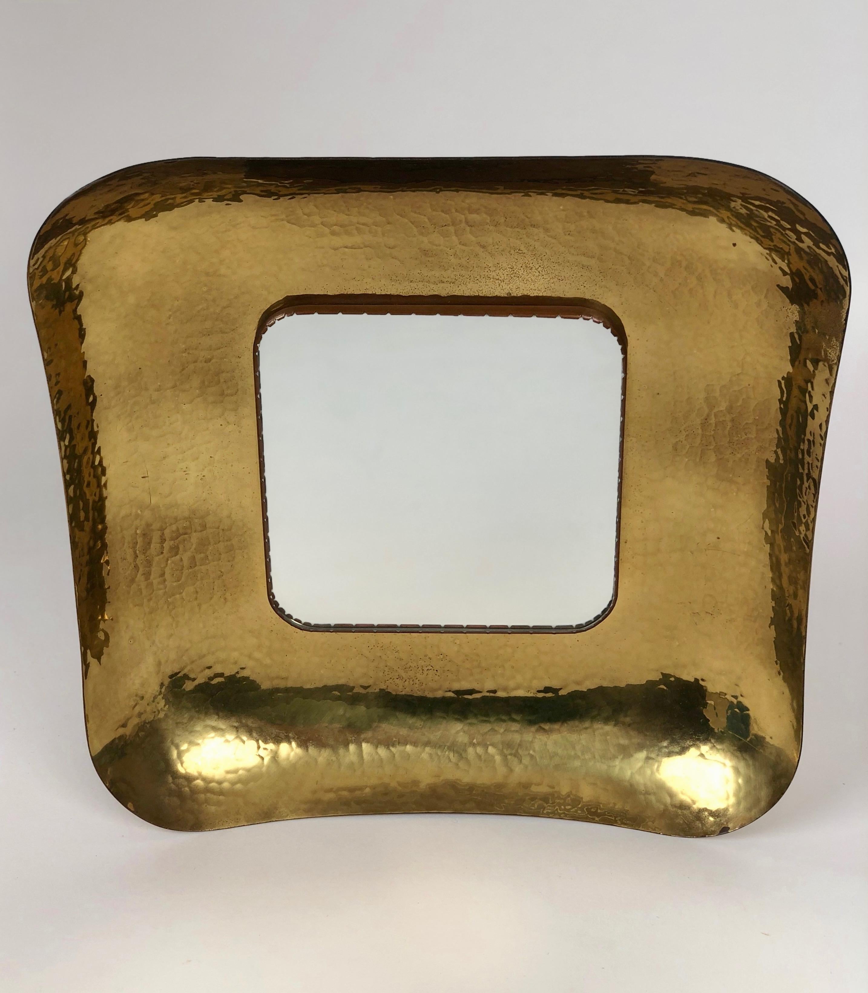 Hand Hammered Mid-century Brass Mirror, Austria 1950's For Sale 3