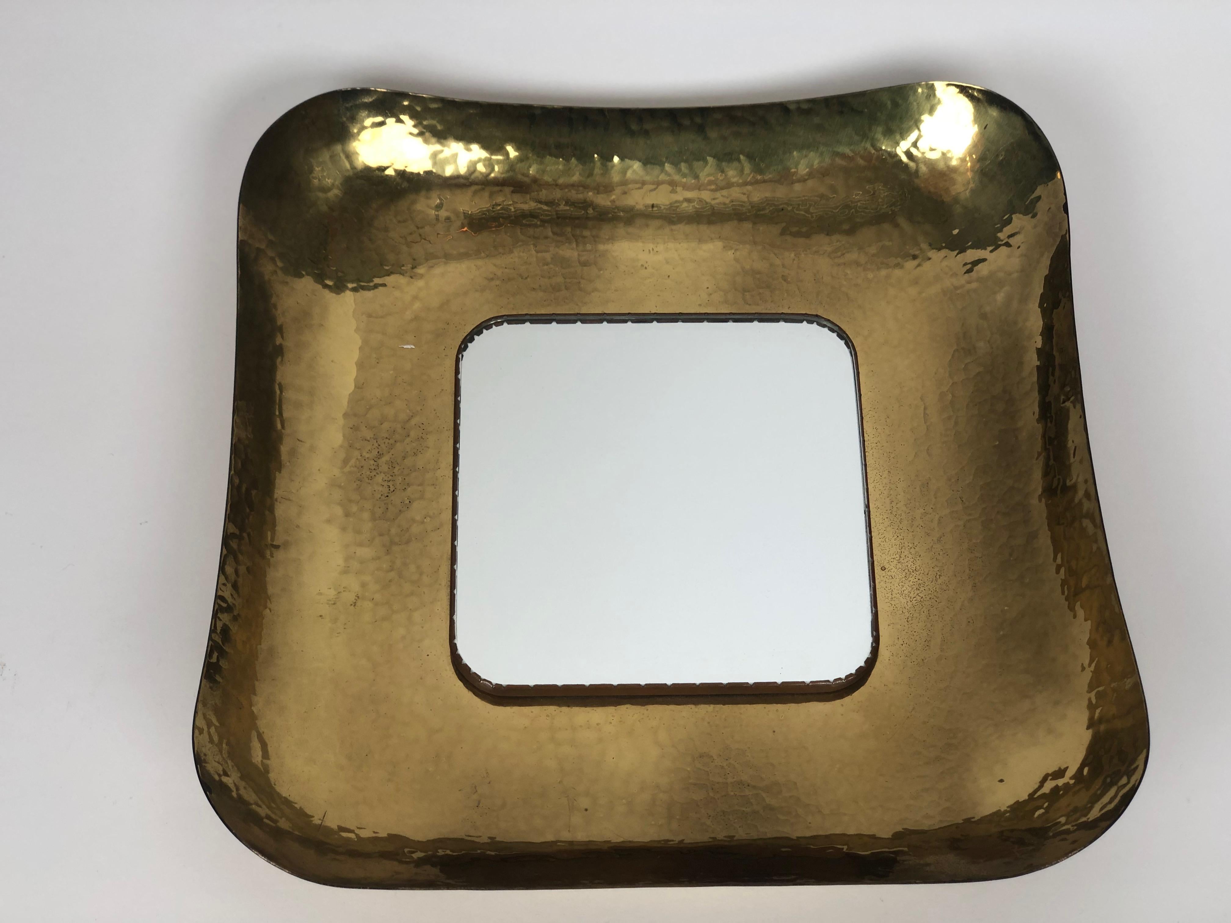 Hand Hammered Mid-century Brass Mirror, Austria 1950's For Sale 4