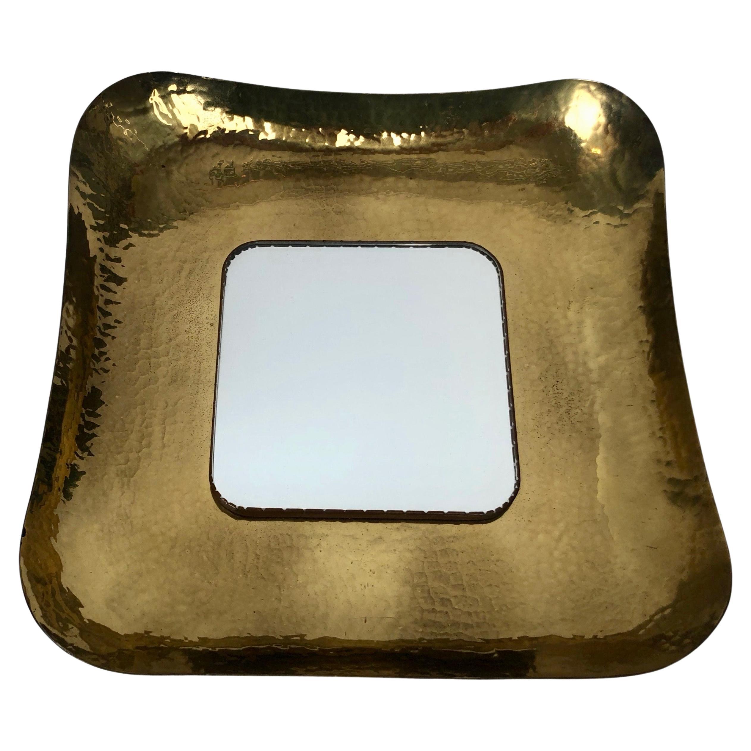 Hand Hammered Mid-century Brass Mirror, Austria 1950's For Sale