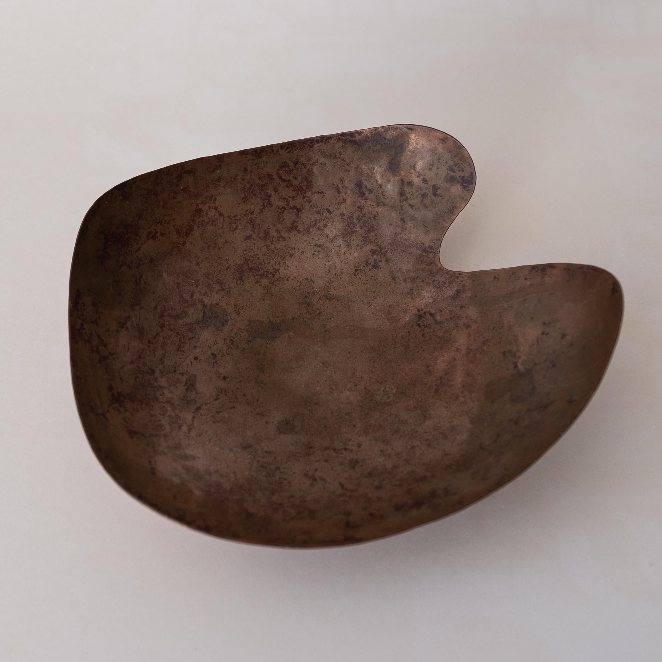 Hand-hammered sculptural copper bowl from the mid-century.