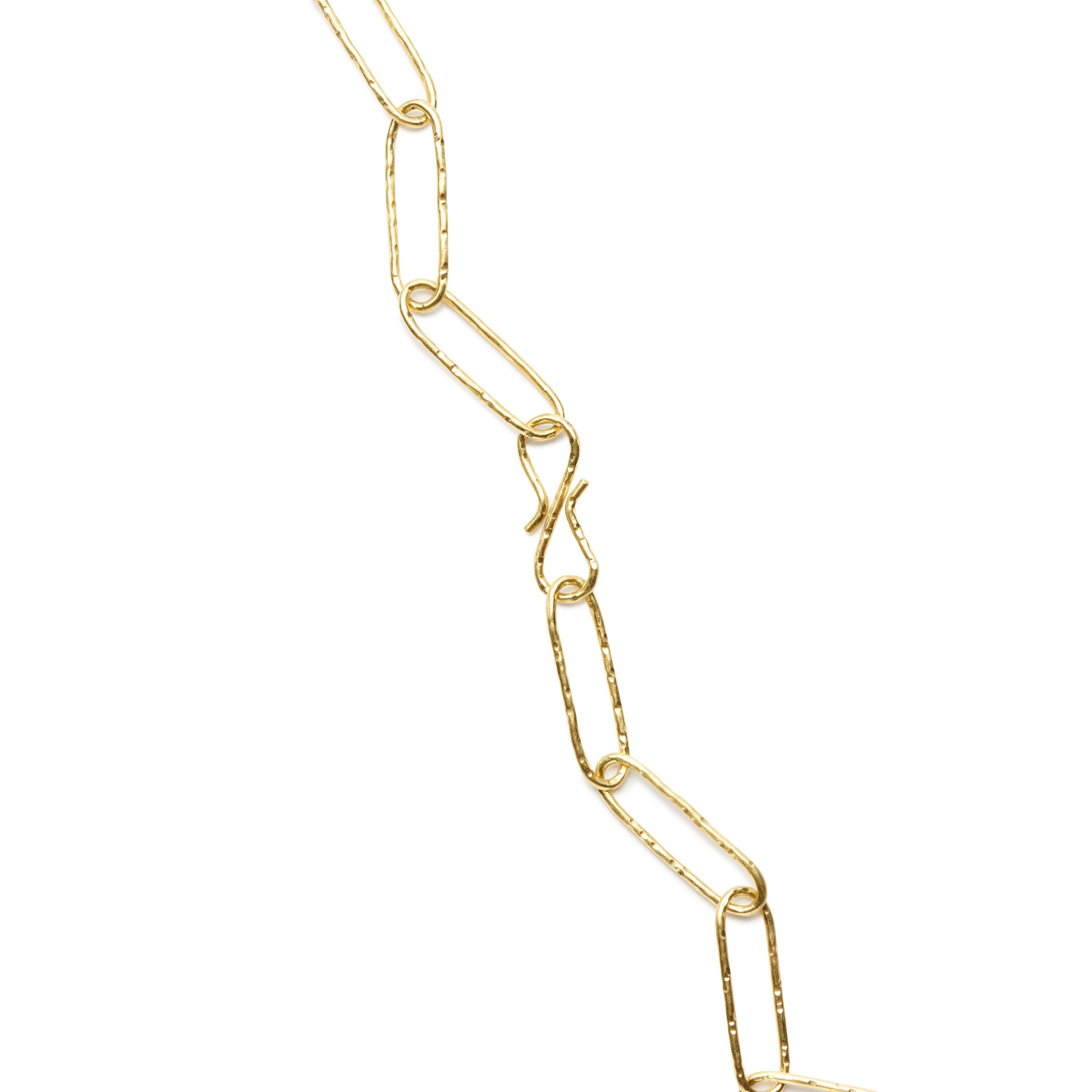 Modern Susan Lister Locke Hand-Hammered Paper Clip Link Necklace in 18 Karat Gold