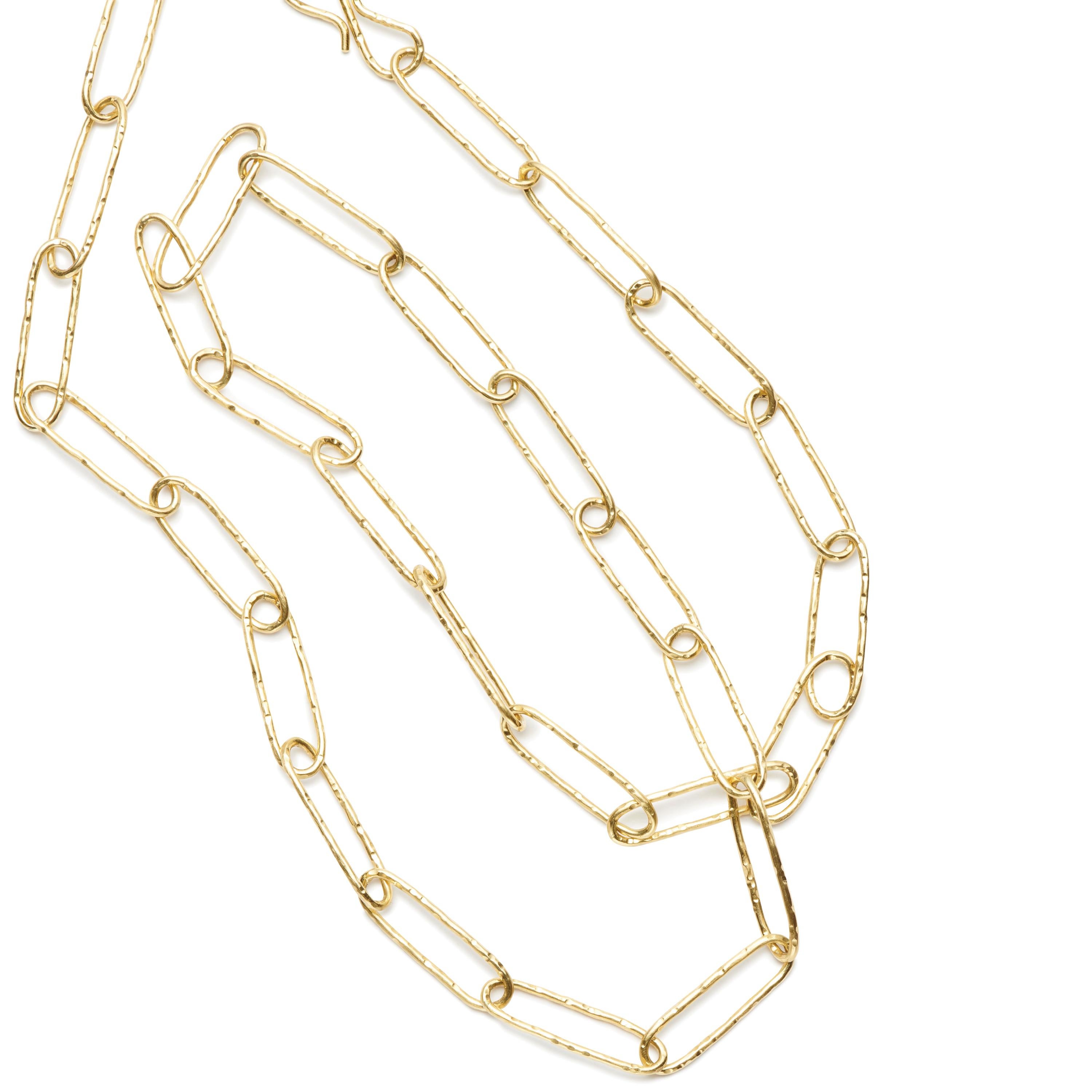 Women's or Men's Susan Lister Locke Hand-Hammered Paper Clip Link Necklace in 18 Karat Gold