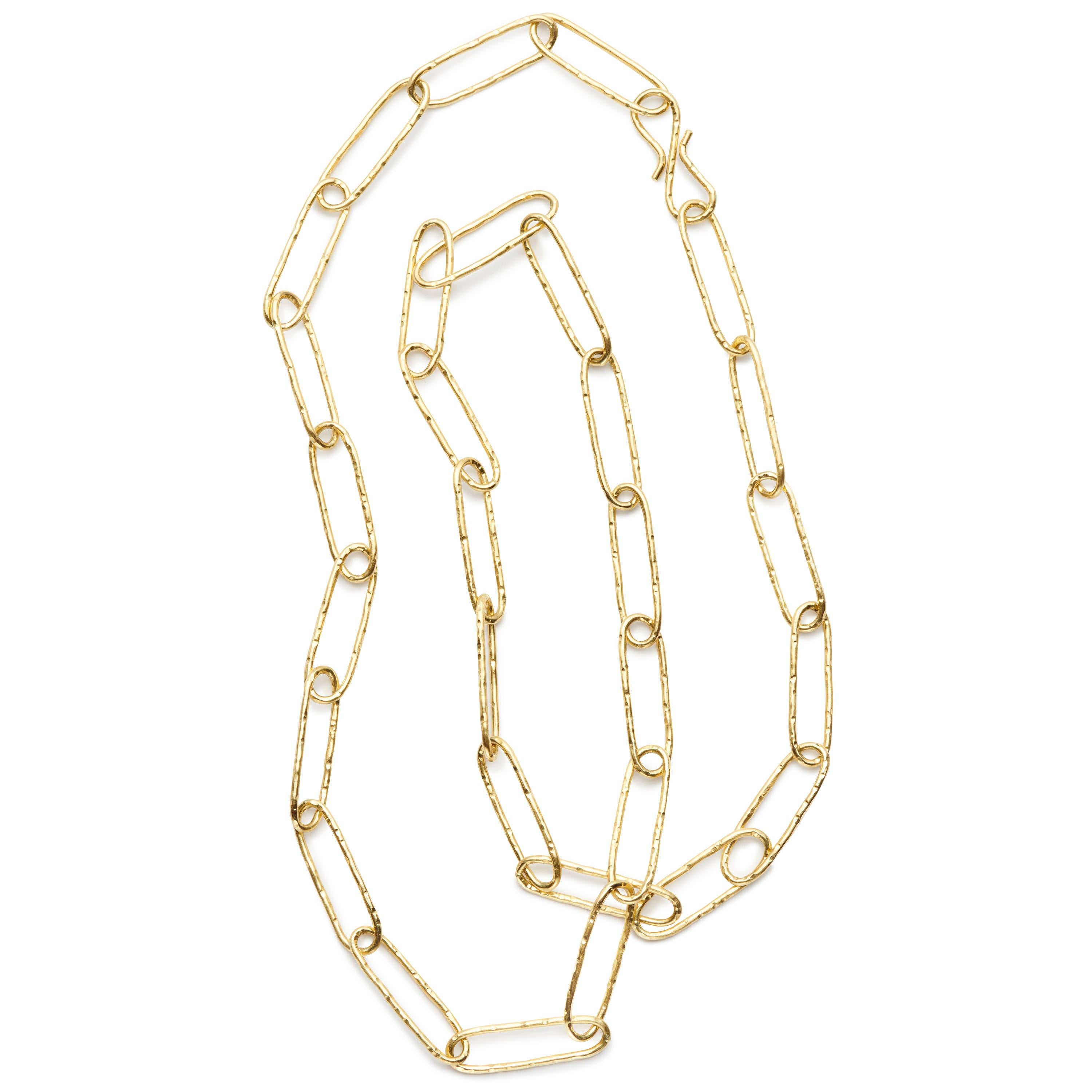 Susan Lister Locke Hand-Hammered Paper Clip Link Necklace in 18 Karat Gold 1